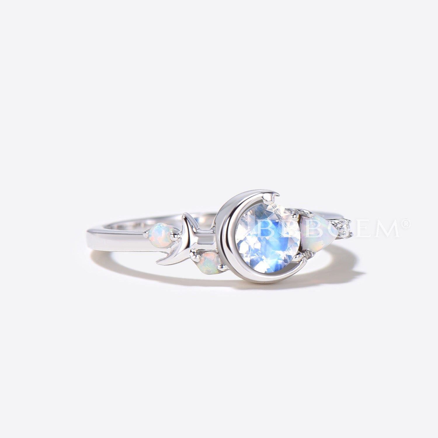 Natural Moonstone & Opal Engagement Ring for Women - Round Moon Star Wedding Band, Promise Ring, Anniversary Jewelry Gift for Her - Perfect for Proposals, Bridal Sets & Special Occasions