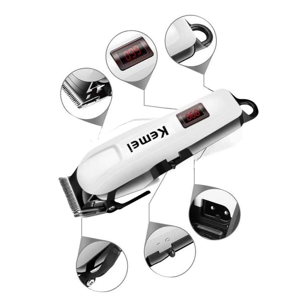 KEMEI 809 Men's Professional Hair Trimmer Combo - KM-232 & KM-809A with 240Min Runtime, 4 Length Settings (White/Black) - Perfect for Home Grooming, Beard Trimming, and Travel Use