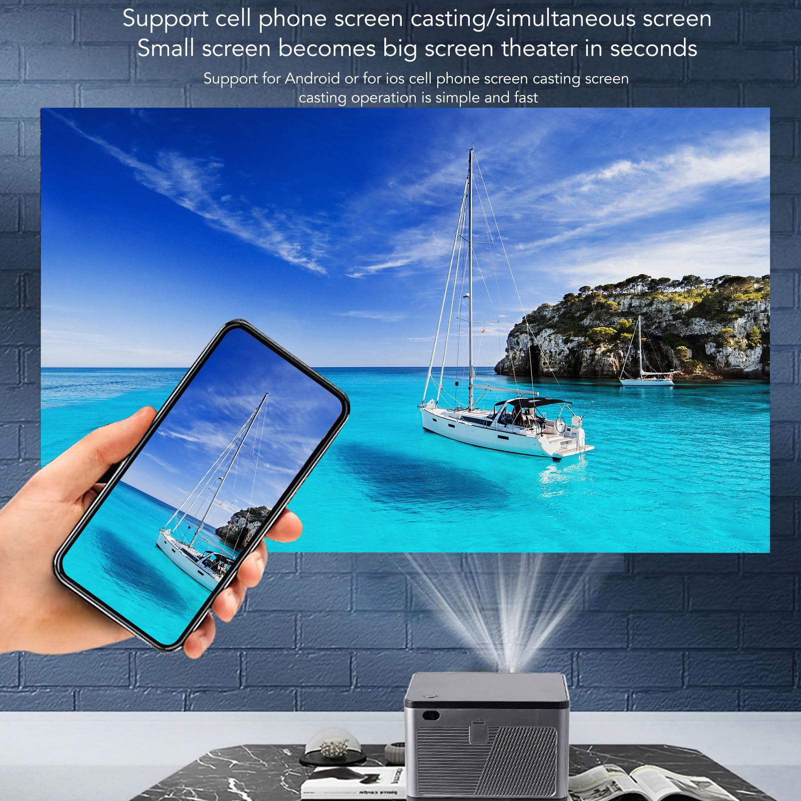 RajoNN WiFi Video Projector 1280x720P HD, 2.4G/5G Dual Band Wireless, Smartphone Screen Mirroring for Home Theater, Outdoor Movie Nights, and Classroom Presentations (UK Plug)