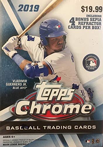 2019 Topps Chrome Baseball Retail Blaster Box - 8 Packs (4 Cards Each) with 4 Sepia Refractors | MLB Trading Cards Collection | Perfect for Collectors & Fantasy Baseball Fans