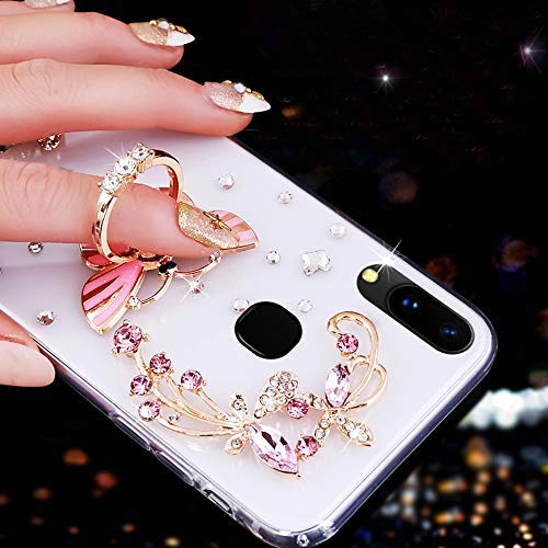 4 Pack Phone Ring Stand Holder - Diamond Bling Butterfly & Swan Kickstand Grip for iPhone Samsung, 360° Rotating Multi-Angle Metal Phone Ring (2 Butterfly 2 Swan 1 Strip) - Perfect for Watching Videos, Taking Selfies & Hands-Free Calling