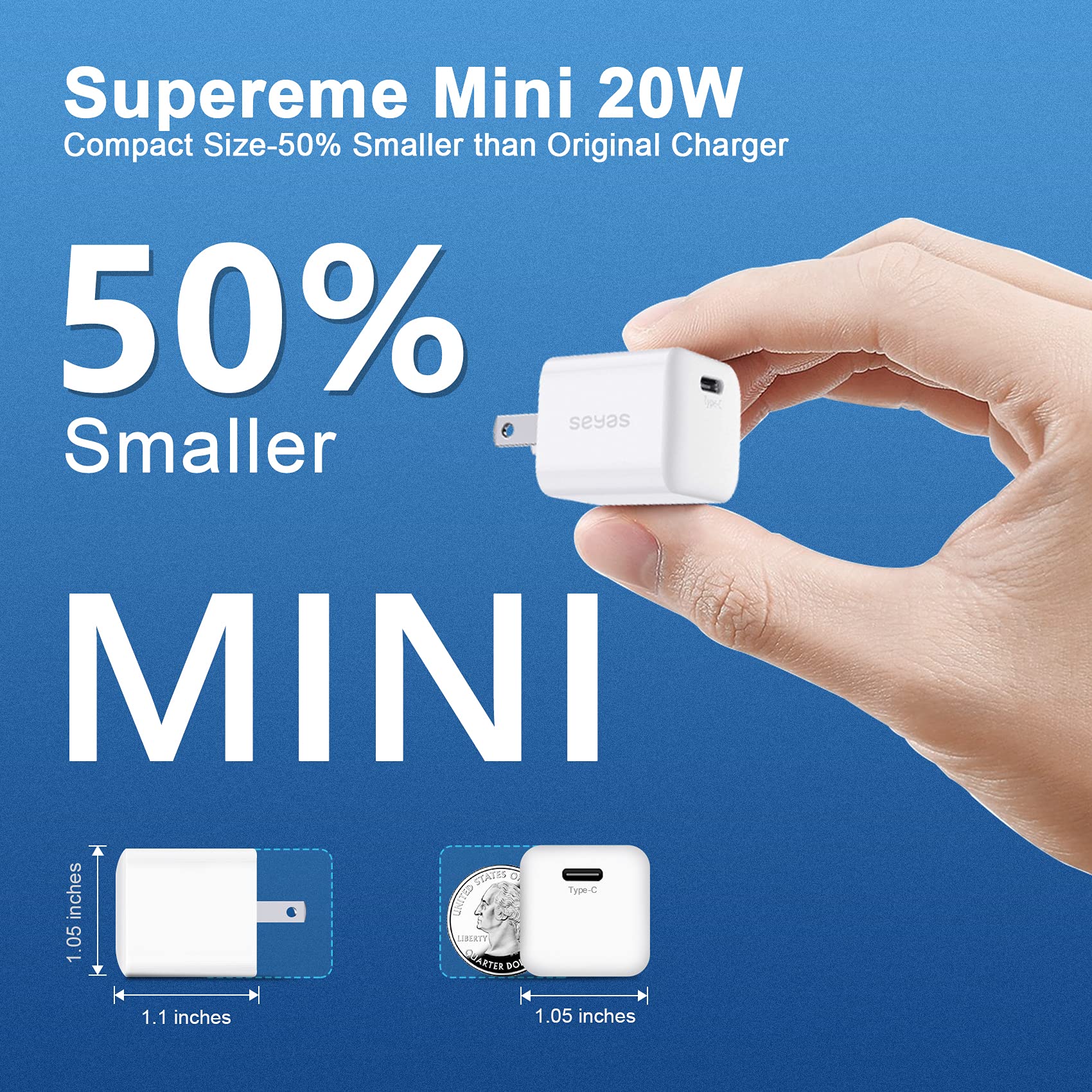 Seyas 20W USB C Fast Charger Block - Compact Wall Charger Adapter for iPhone 15/14/13, iPad Pro/Air, AirPods Pro, Samsung Galaxy S23/S22, Google Pixel 7/6, Nintendo Switch - Dual Port PD Charging (2-Pack) | Perfect for Travel, Office & Home Use