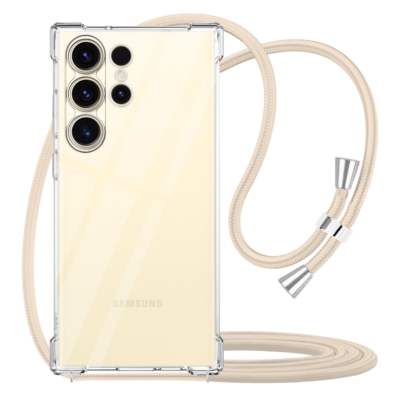 YESPURE Clear Adjustable Crossbody Phone Case for Samsung Galaxy S24 Ultra 5G - Soft Slim Protective Shoulder Strap Cover with Lanyard for Women & Girls (Beige) | Perfect for Hands-Free Use While Shopping, Traveling, or Outdoor Activities