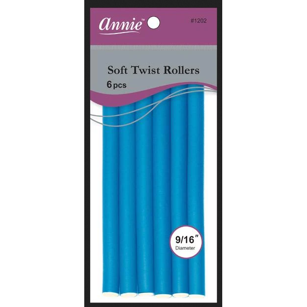 ANNIE SOFT TWIST ROLLERS 6-Pack (9/16 Inch) - Heatless Hair Curlers for Overnight Styling, Natural Waves & Curls - Perfect for Home, Travel & Salon Use