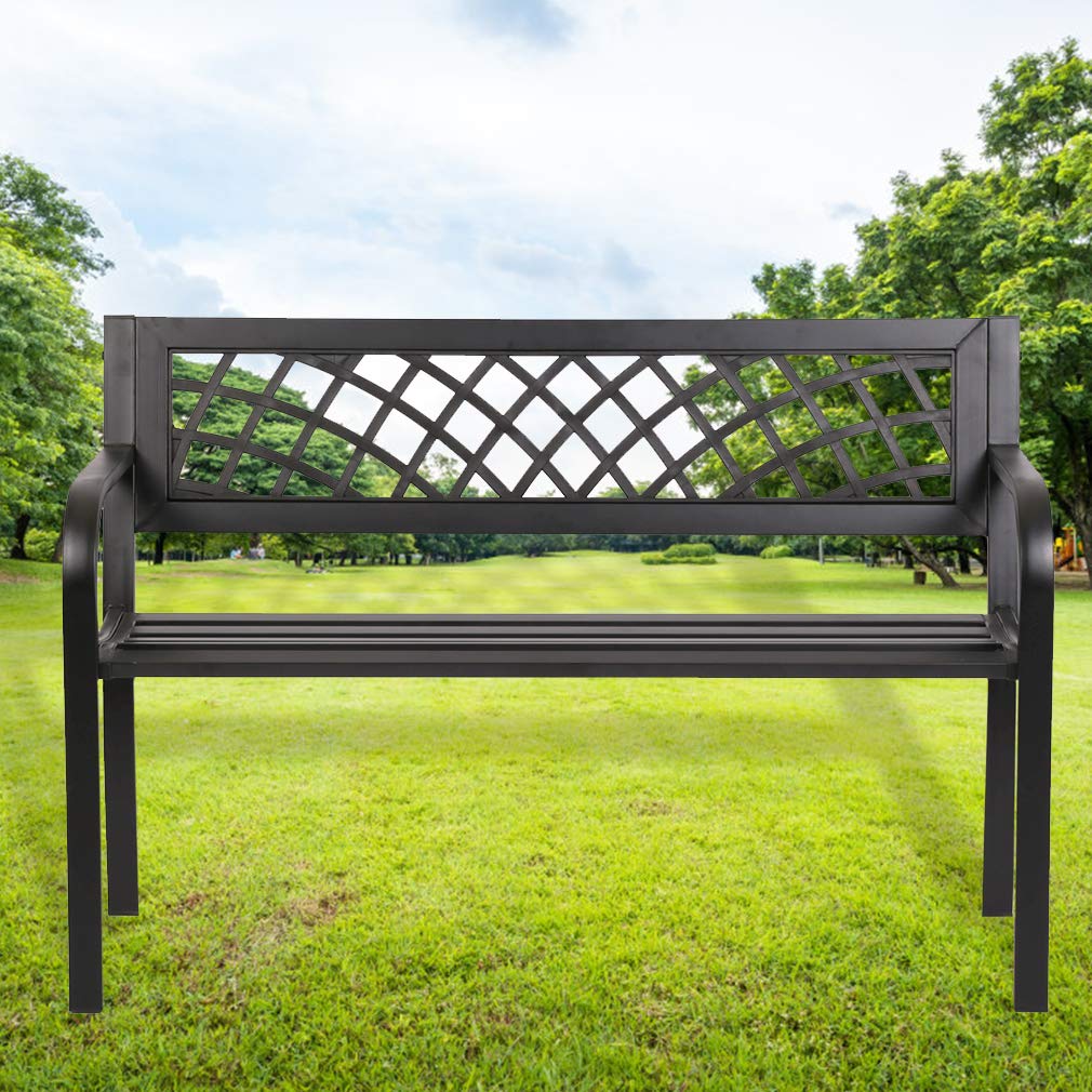 FDW Outdoor Garden Bench with Plastic Backrest - Durable Metal Patio Bench for Park, Yard, Porch, Entryway & Clearance Areas - Perfect for Relaxing in Gardens, Parks or Outdoor Spaces