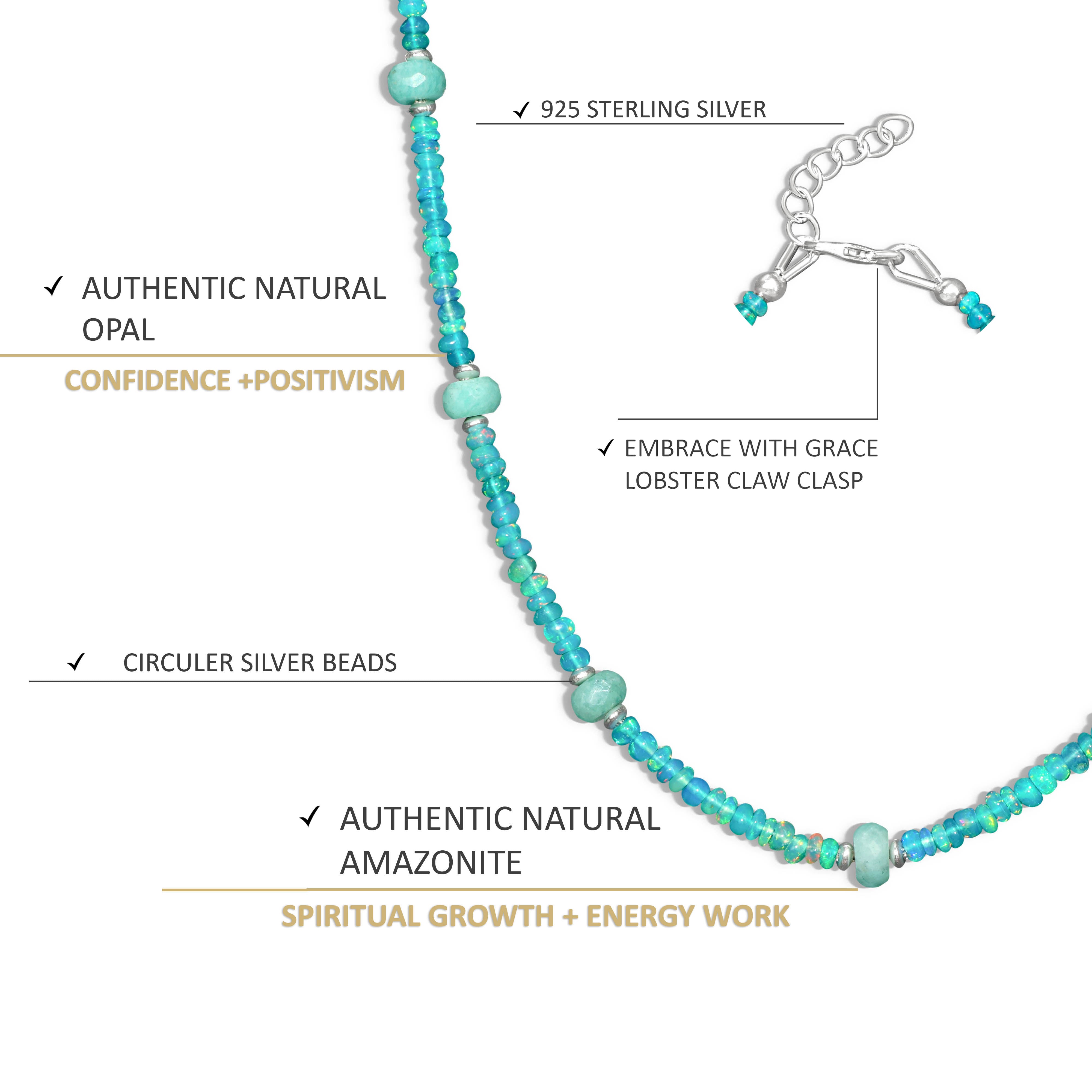 Grace In Green Fire Opal Beaded Necklace - 16+2 Inch Adjustable Length Bohemian Jewelry for Women, Perfect for Weddings, Parties & Everyday Wear