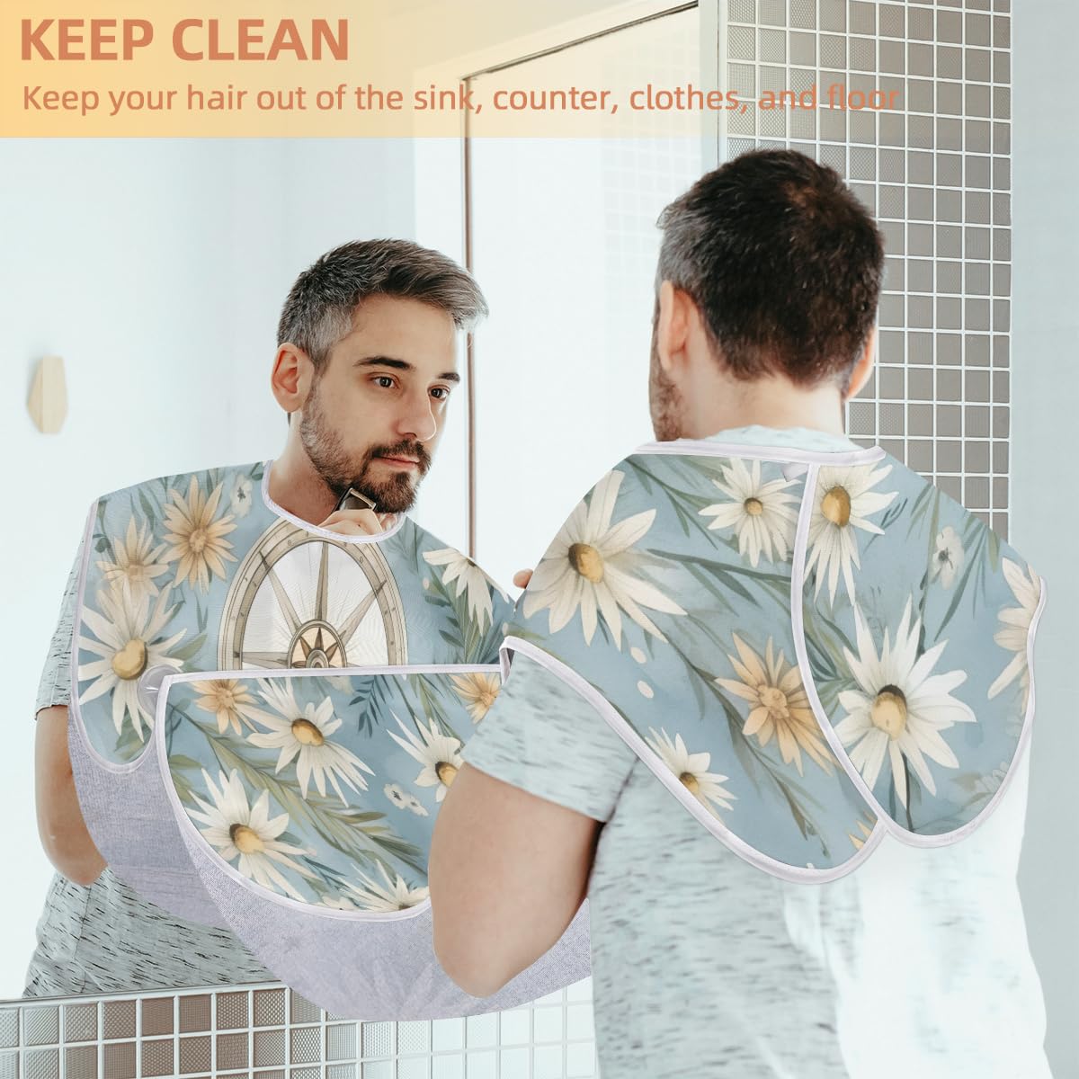 **Men's Beard Shaving Bib with Daisy Compass Design - Waterproof Hair Dye & Makeup Apron for Barbers, Stylists & DIY Grooming - Sink Hair Catcher & Beard Trimming Accessory - Perfect for Home Salon, Barber Shops & Gifts**