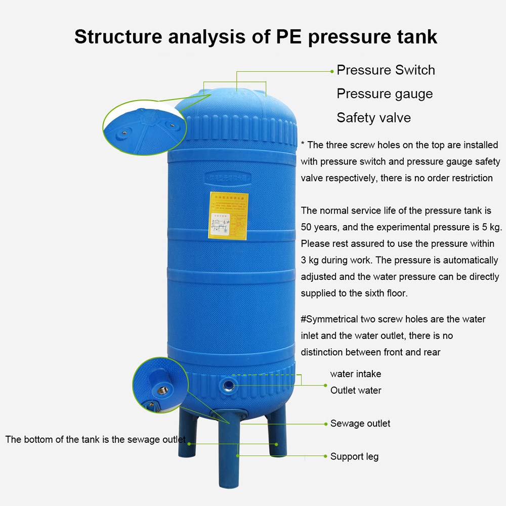 Automatic PE Pressure Water Storage Tank for Household Tap & Well Water - Reverse Osmosis Expansion Tank, Home Water Supply & Pressurization System - Perfect for RO Systems, Residential Water Storage & Plumbing Applications