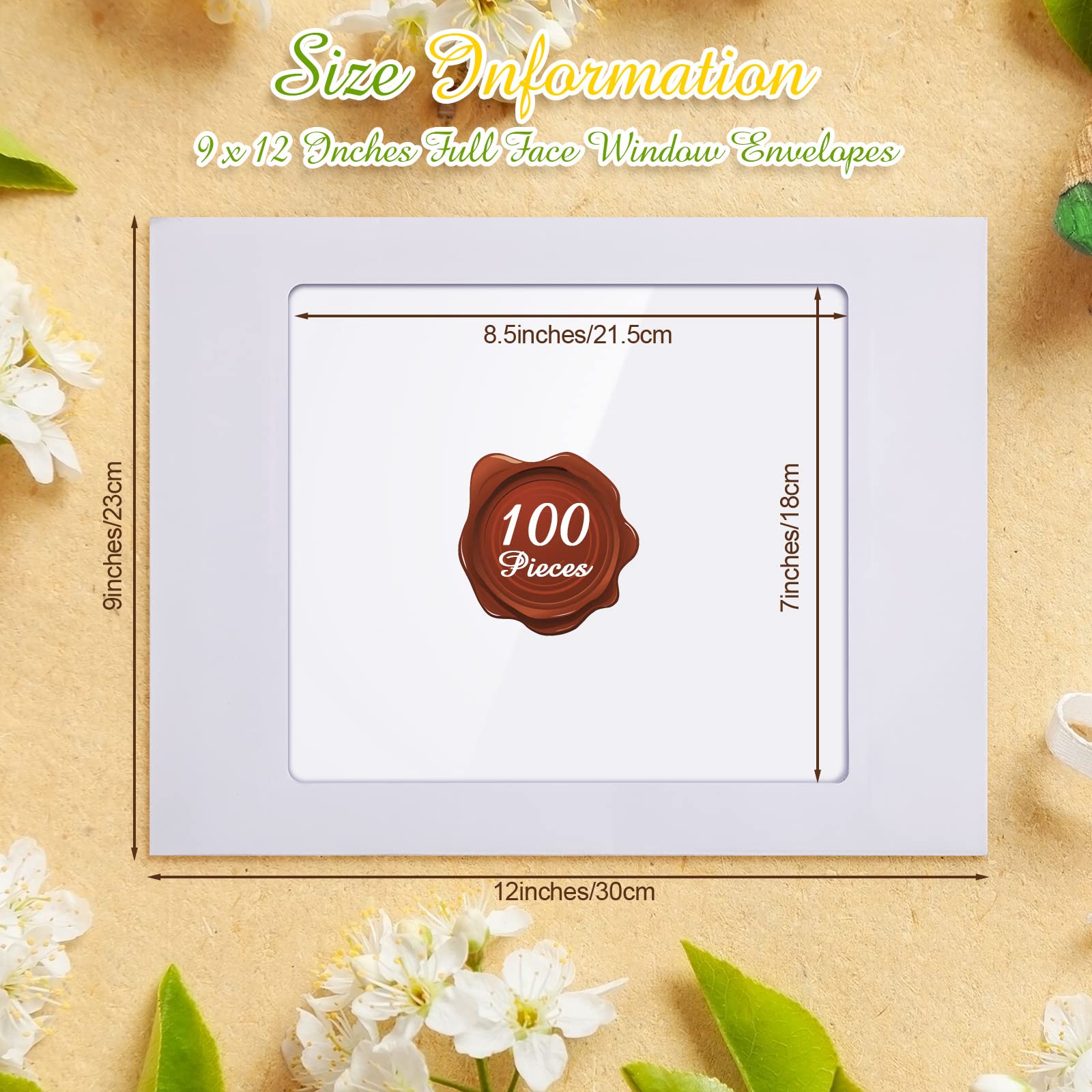 Premium 9x12 Inch Full Face Window Envelopes - 37lb White Paper (100 Pack) for Photos, Catalogs, Magazines, Brochures & Business Documents - Ideal for Mailing, Office Use & Corporate Communications