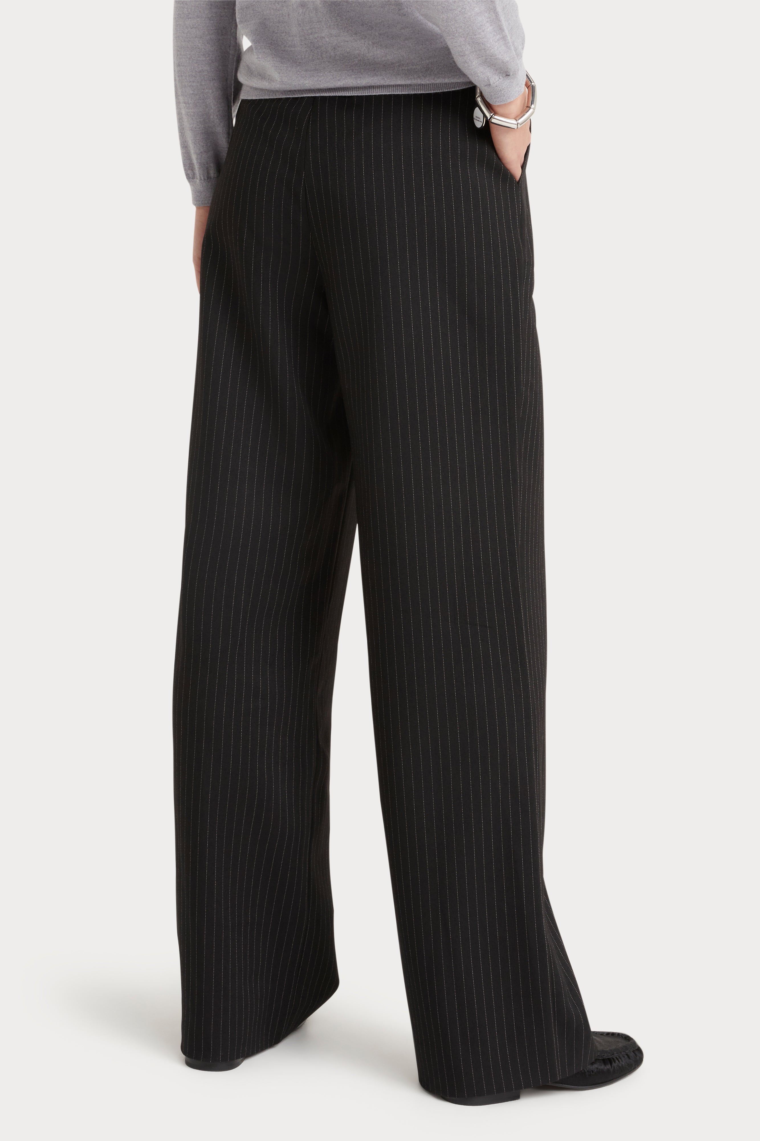Husk Noir Pinstripe Pants for Men - Slim Fit Stretch Dress Trousers for Office, Business & Formal Occasions