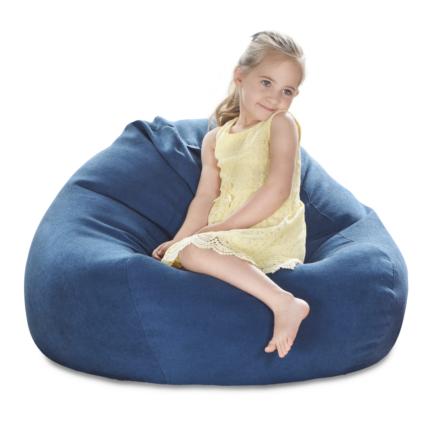 YuppieLife Large 27'' Navy Blue Stuffed Animal Bean Bag Chair Cover - No Filling Included | Toy Storage & Kids Room Organization | Perfect for Playrooms, Bedrooms & Daycare Centers