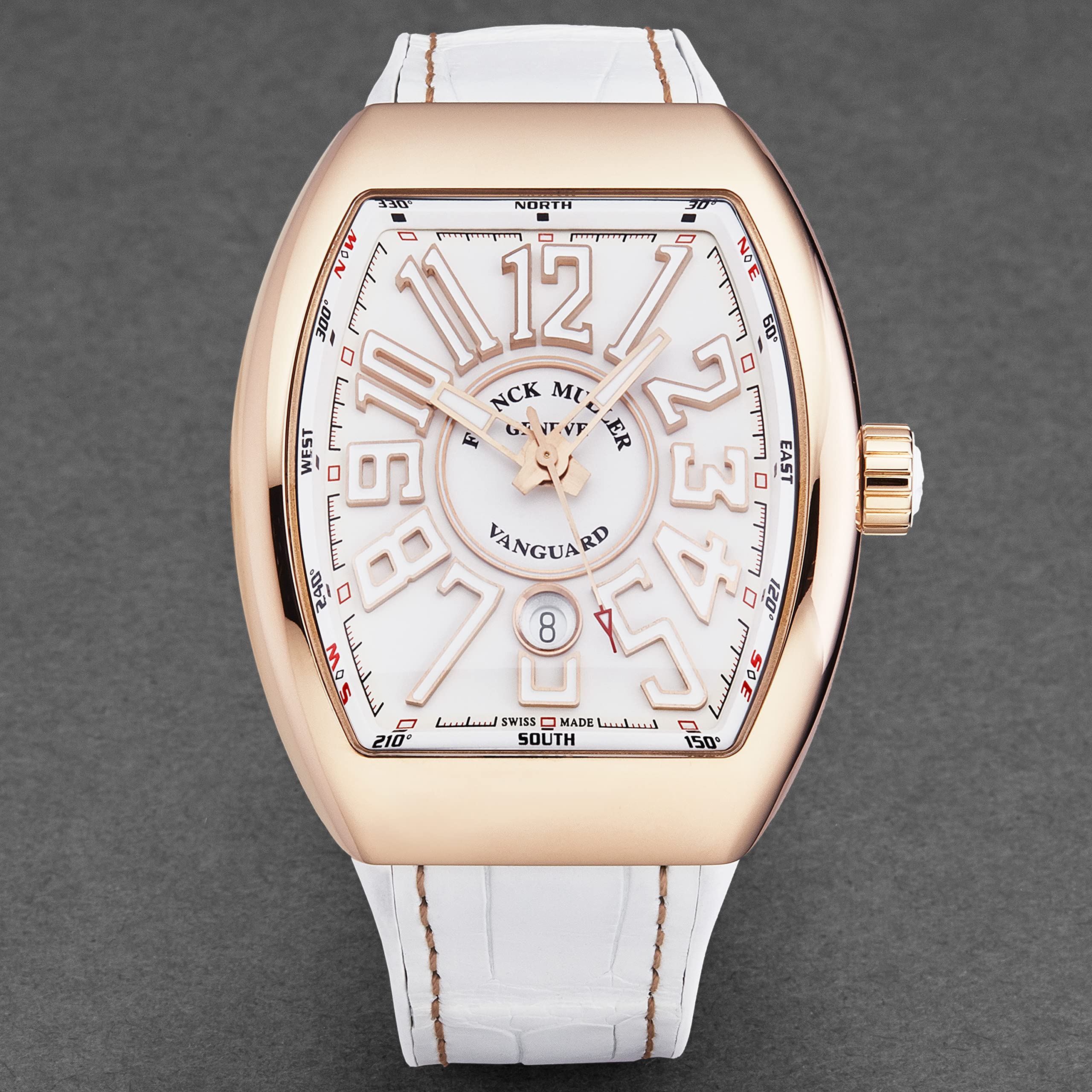 Vanguard Rose Gold White Dial Men's Automatic Watch - White Rubber/Leather Strap 45SCWHTWHTGLDSN | Luxury Dress & Casual Timepiece for Business, Date Night & Everyday Wear