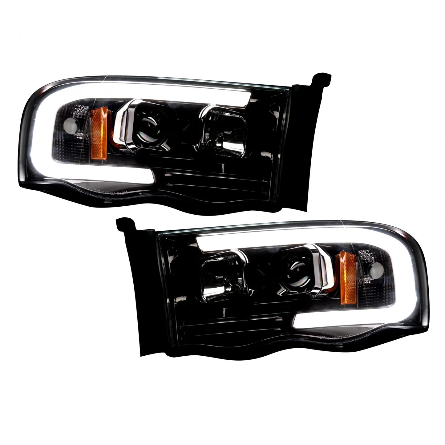 Dodge RAM 1500/2500/3500 (2002-2005) Smoked Black Projector Headlights with OLED Halos & DRL - Upgrade for Night Driving & Off-Road Adventures