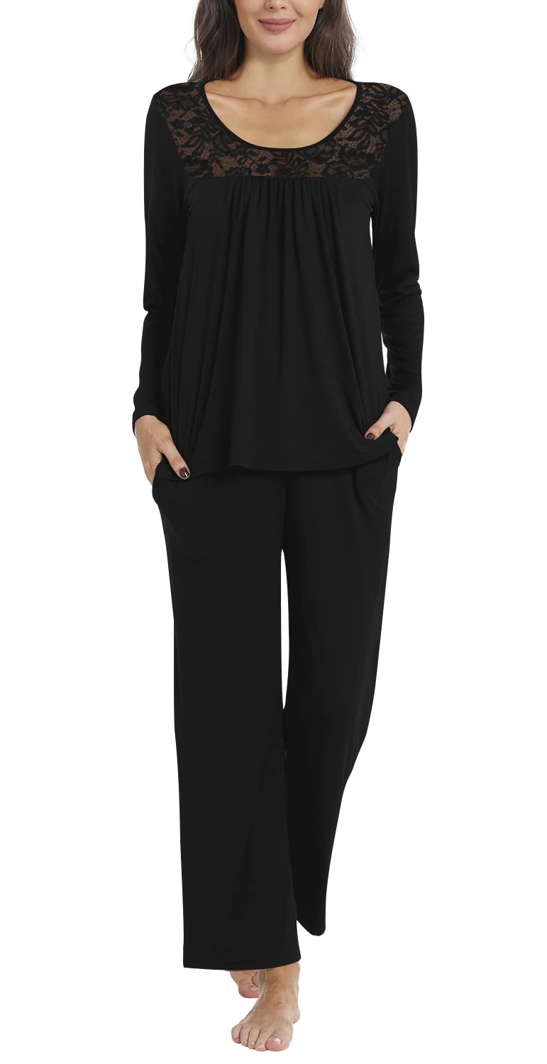 POPYOUNG Women's 2-Piece Fall Pajama Set - Soft Lounge Sleepwear with Pockets - Cozy Pjs for Autumn Nights, Sleepovers & Relaxing at Home