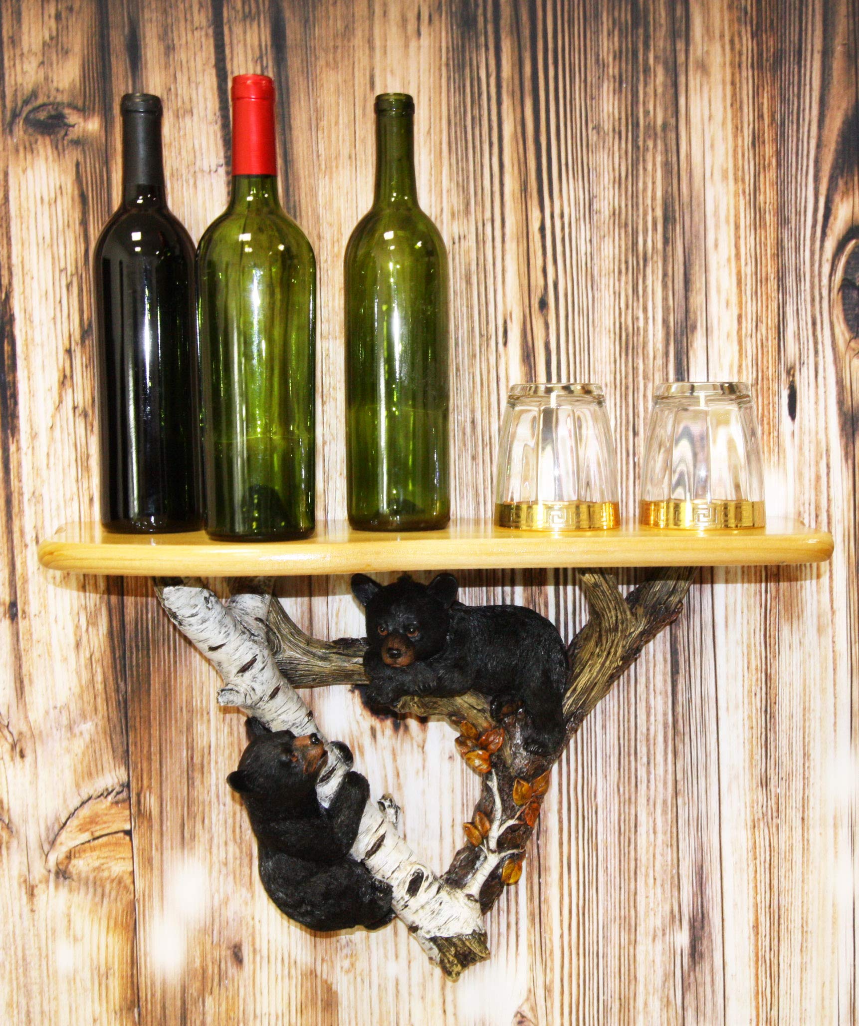 Ebros Autumn Whimsical 2 Climbing Black Bears on Tree Branch Wall Shelf - 22