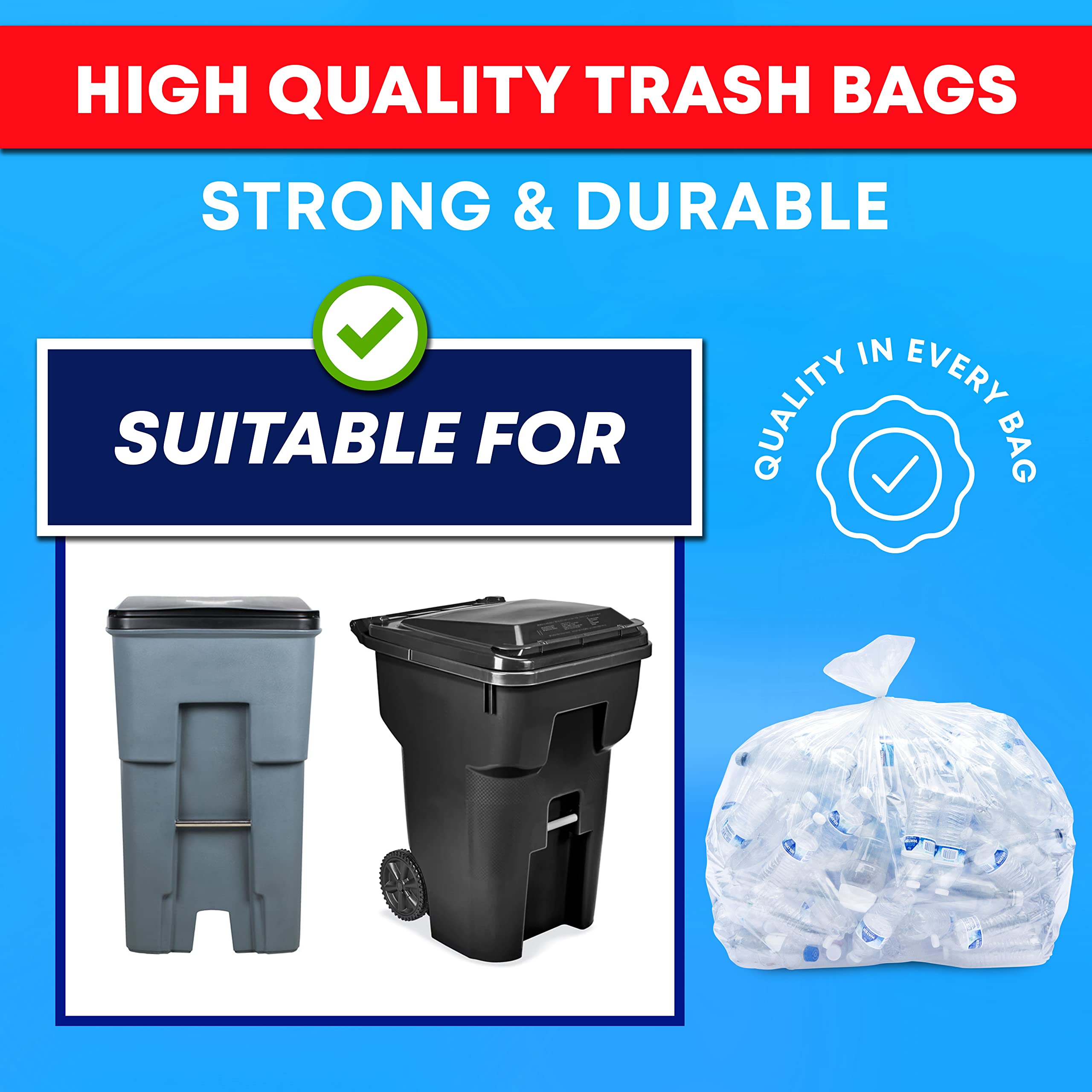 Heavy Duty 95-100 Gallon Clear Trash Bags | 25 Count Extra Large Can Liners for 90-100 Gallon Trash Cans | Durable, Leak-Proof & Tear-Resistant | Perfect for Outdoor Events, Commercial Use & Large Household Waste Disposal
