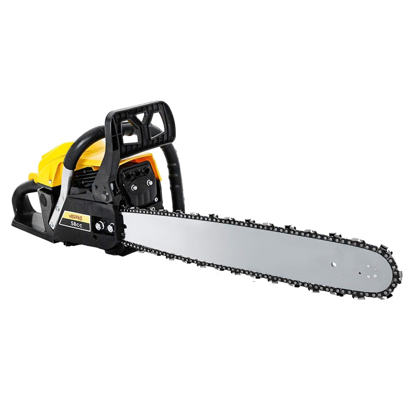**58cc 2-Cycle Gas Chainsaw - 20-Inch Cordless Petrol Chainsaw for Tree Cutting, Wood Logging, Farm, Garden & Ranch Use - Heavy Duty Handheld Gasoline Chainsaw for Forestry & Landscaping (Yellow)**