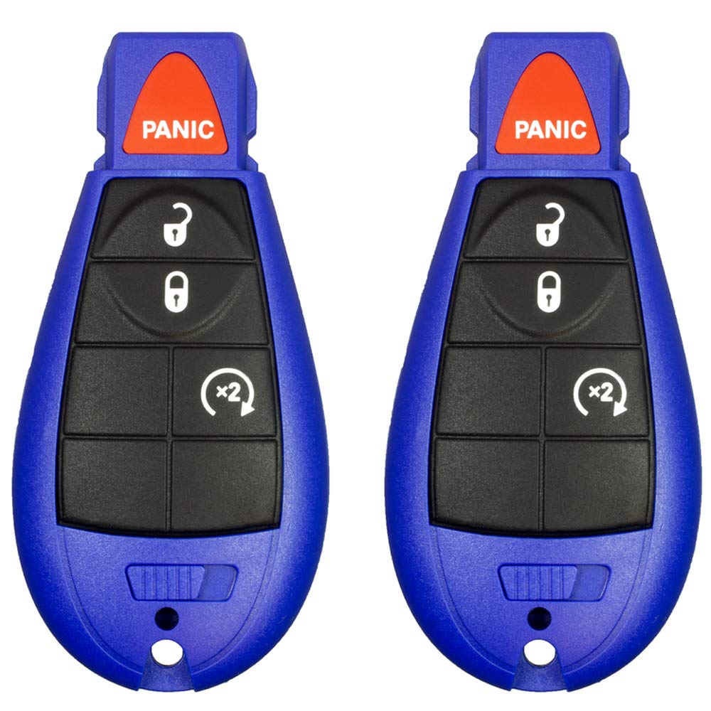 2 New Blue 4-Button Remote Start Key Fob Shell Case IYZC01C for Chrysler Town & Country, Dodge Challenger, Charger, Durango, Grand Caravan, Journey & Ram - Replacement Cover (No Electronics) - Perfect for Key Fob Protection & Customization