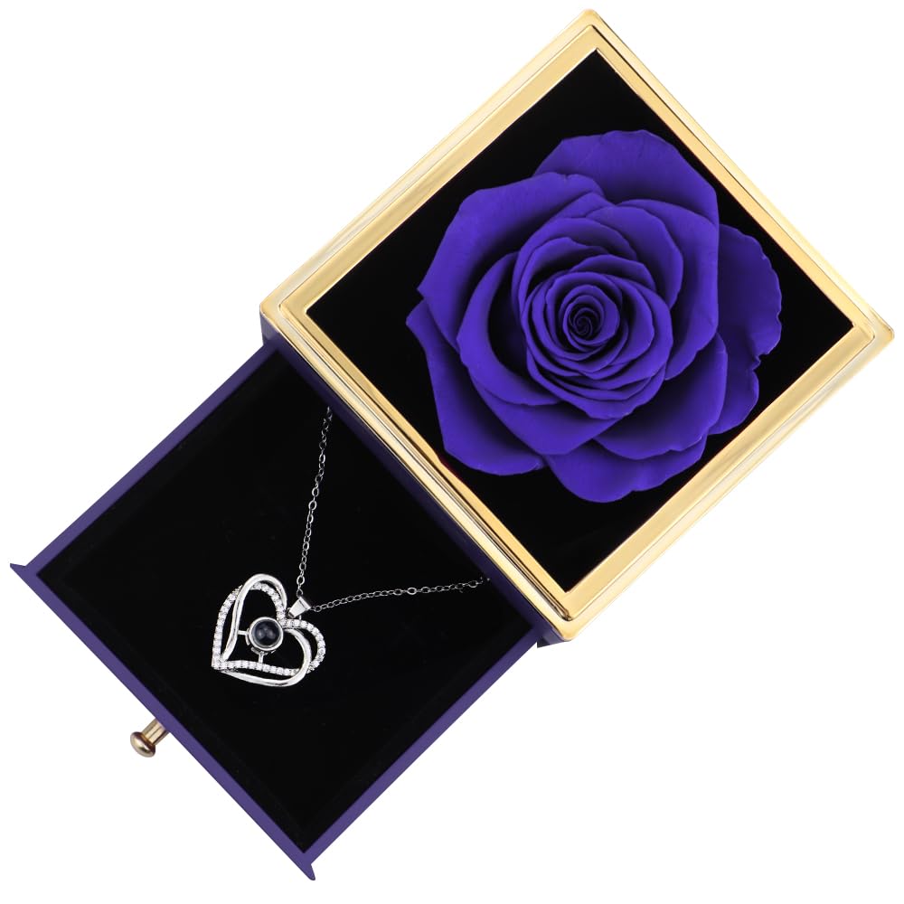 Vanleonet Preserved Blue Real Rose Heart Necklace - Romantic I Love You Jewelry Gift for Mom, Wife, Girlfriend, Grandma - Perfect for Mother's Day, Christmas, Anniversary, Valentine's Day & Special Occasions