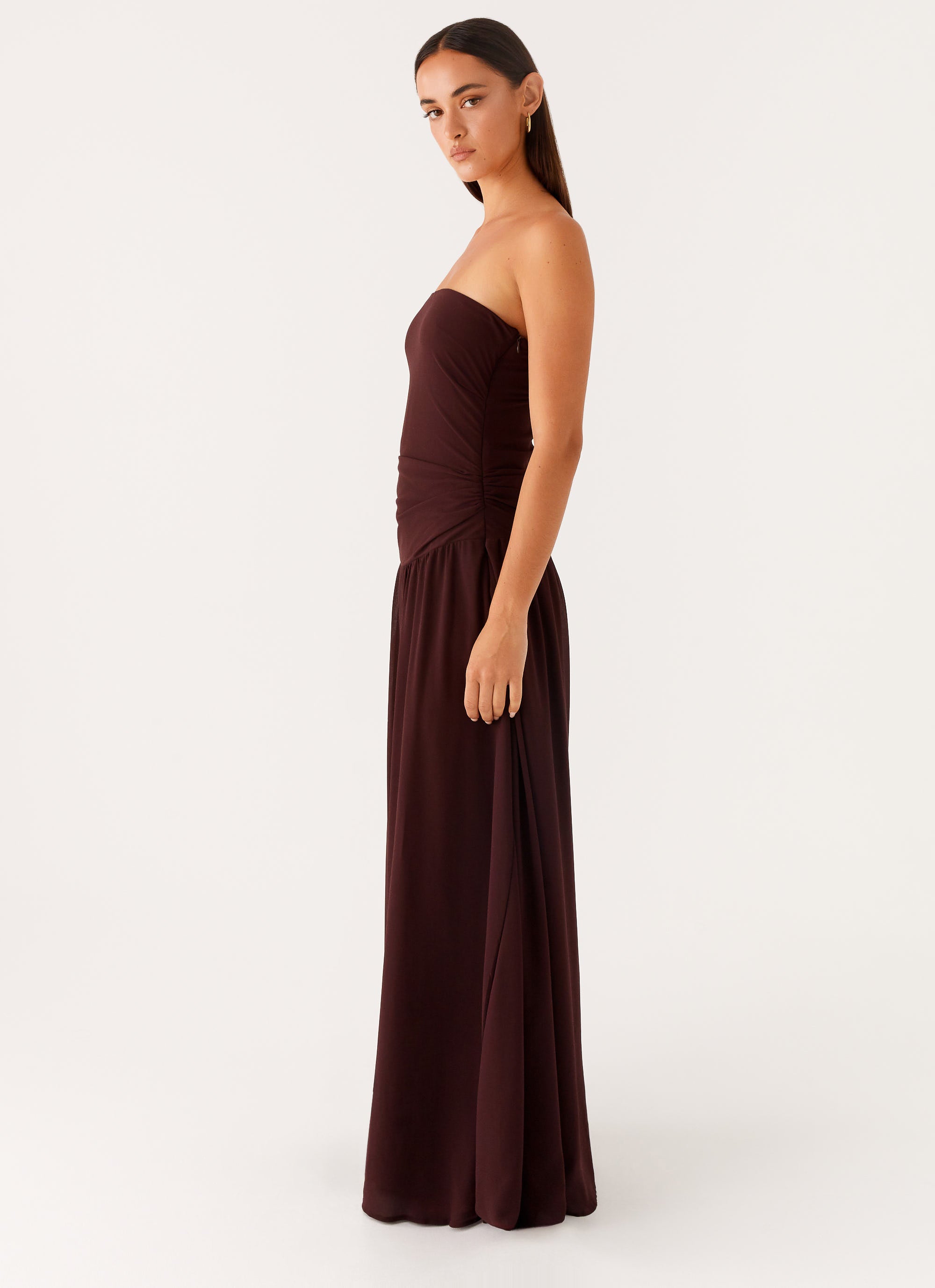 Covia Strapless Maxi Dress for Women - Dark Chocolate Brown Long Formal Evening Gown for Weddings, Parties & Special Occasions