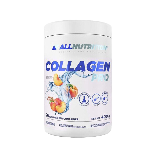 Allnutrition Collagen Pro - Hydrolyzed Collagen Peptides Powder for Skin, Hair & Nails - Peach Flavor 400g - Supports Joint Health & Anti-Aging - Perfect for Smoothies, Coffee & Baking
