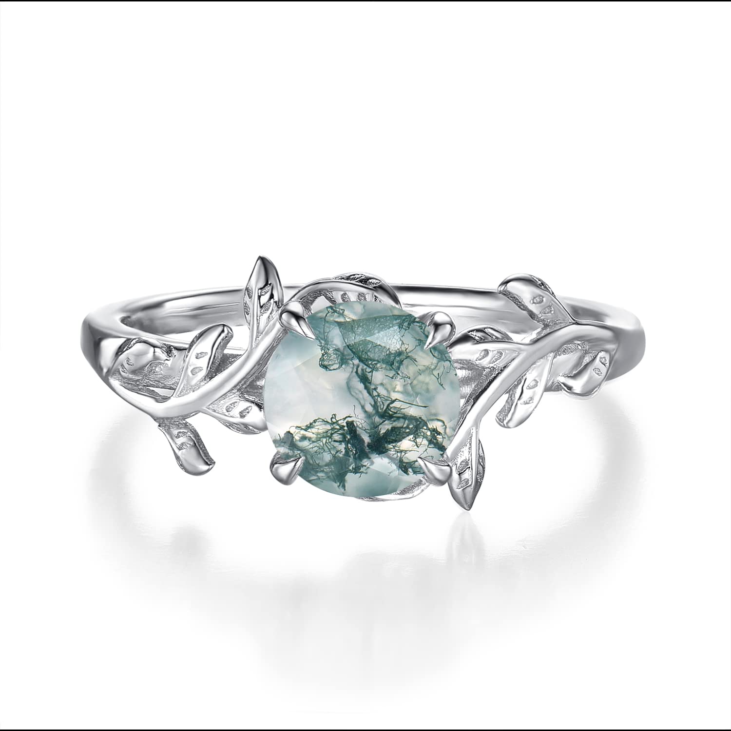 Natural Moss Agate Leaf Engagement Ring for Women - Healing Gemstone Vintage Handmade Jewelry - Perfect for Weddings, Anniversaries & Spiritual Healing