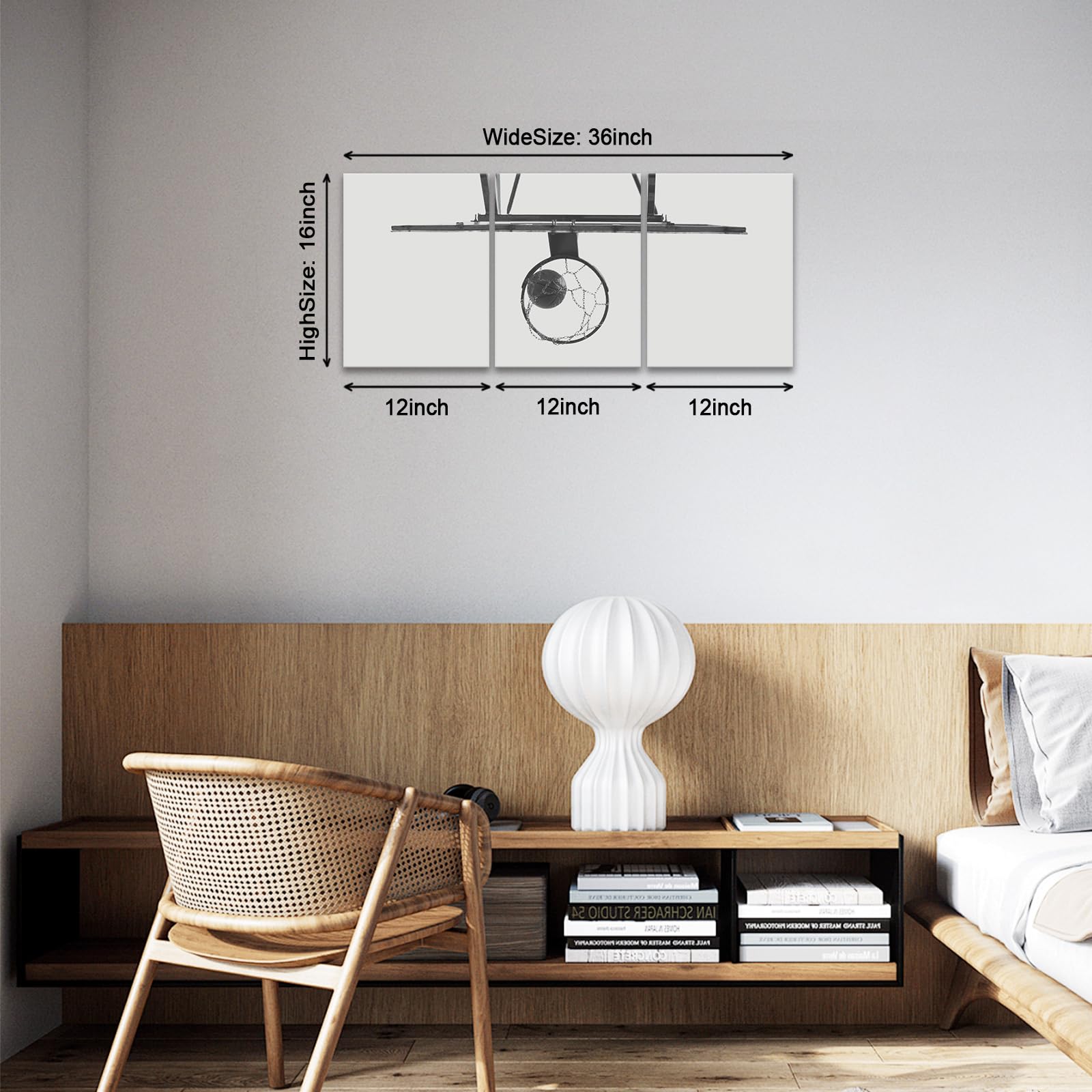 KAWAHONE - 3-Piece Black and White Basketball Wall Art Set - Modern Sports Decor for Gym, Teen Boy Room, Man Cave & Game Room - Perfect Gift for Basketball Fans & Players