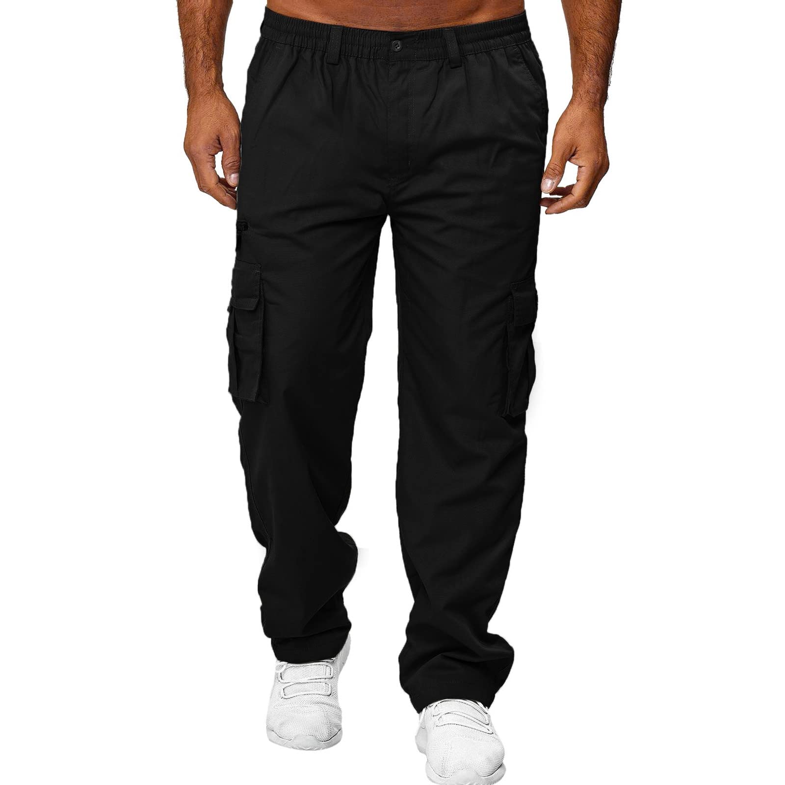 Men's Orange Cargo Pants - Multi-Pocket Straight Leg Trousers for Fitness & Outdoor Activities | Casual Workwear & Hiking Pants