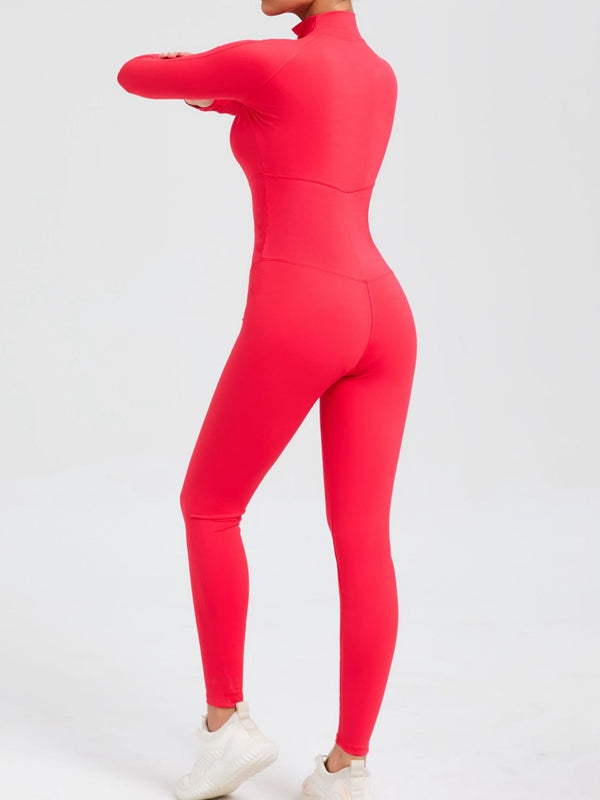 ZASUWA Women's Stand Collar Long Sleeve Zipper Jumpsuit - Casual Office Wear & Spring Fashion Outfit