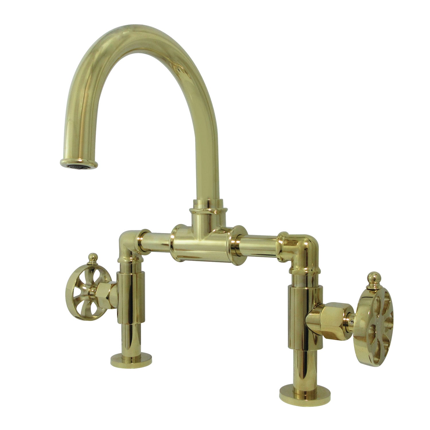 Belknap KS2172RX Two Handle Deck Mount Bathroom Faucet with Push Pop-Up Drain - Polished Brass Finish for Vanity Sink or Powder Room