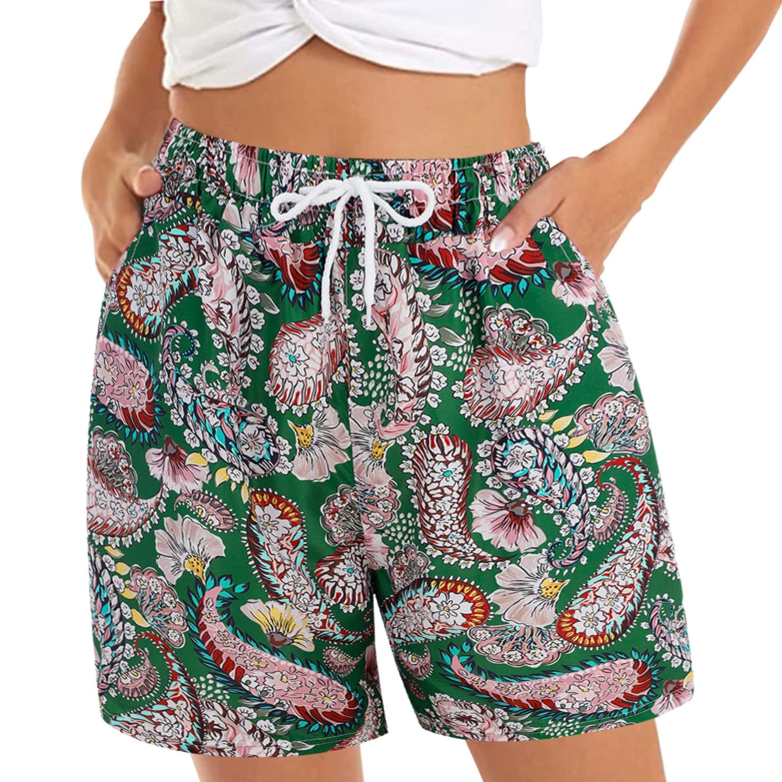 FUNEY Women's Floral Swim Shorts - UPF 50+ Quick Dry Beach Boardshorts with Pockets | Lightweight Hawaiian Swim Trunks for Summer, Swimming & Water Sports