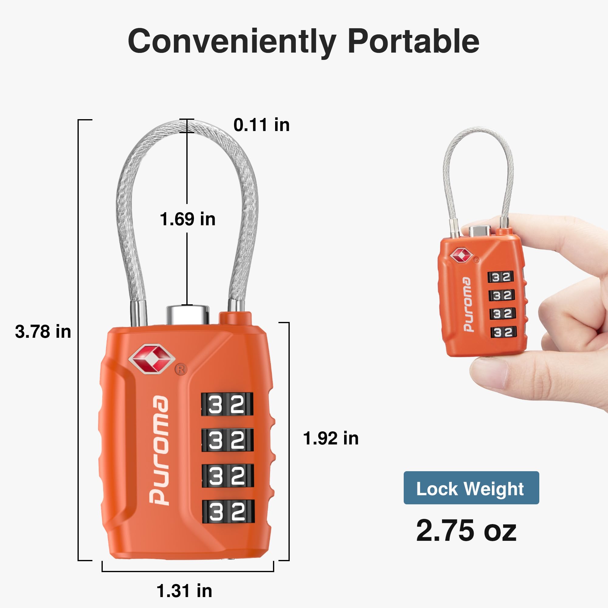 Puroma 2 Pack TSA Approved Luggage Locks - Secure 4 Digit Combination Travel Locks with Resettable Code & Durable Zinc Alloy Body for Suitcases, Backpacks, Gym Lockers & Toolboxes (Orange) - Ideal for Air Travel, School, Work & Outdoor Adventures