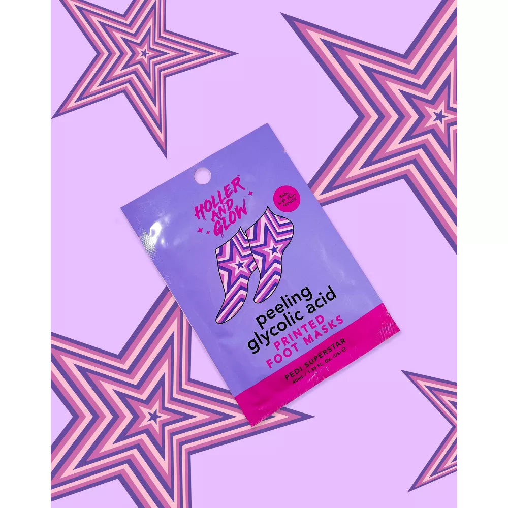 Holler & Glow Pedi Superstar Foot Mask - Exfoliating & Moisturizing Treatment for Soft, Smooth Feet - Perfect for At-Home Spa & Pedicure Care