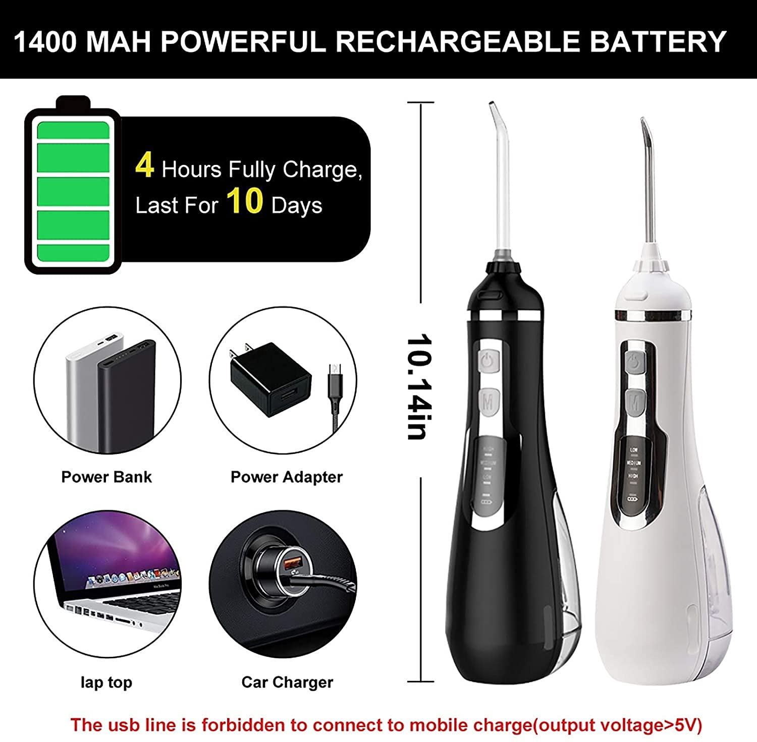 Portable Water Flosser for Teeth Cleaning - Rechargeable Dental Oral Irrigator with 3 Modes, 4 Jet Tips & 200ml Detachable Tank - Waterproof Teeth Cleaner for Home, Travel & Daily Oral Care (White)