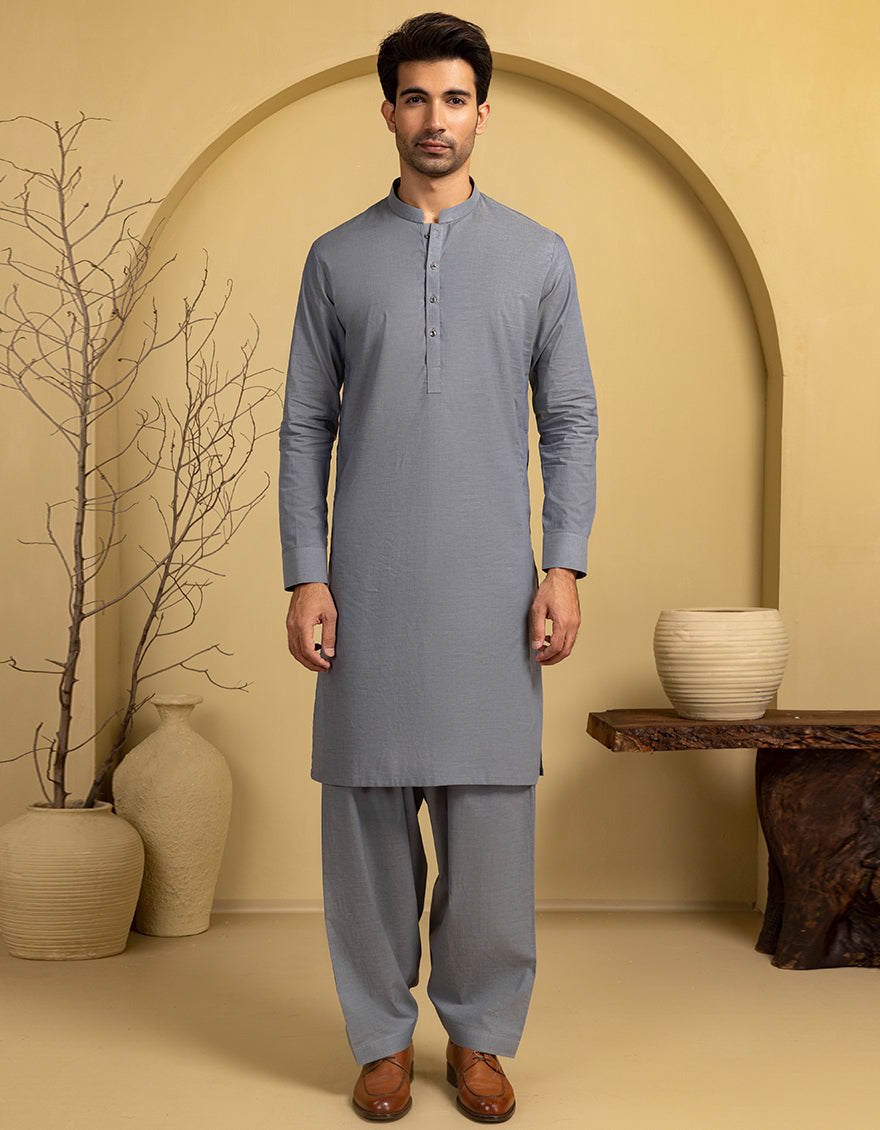 Premium Blended Grey Unstitched Suit Fabric by J. Junaid Jamshed - Perfect for Formal Wear, Weddings & Special Occasions