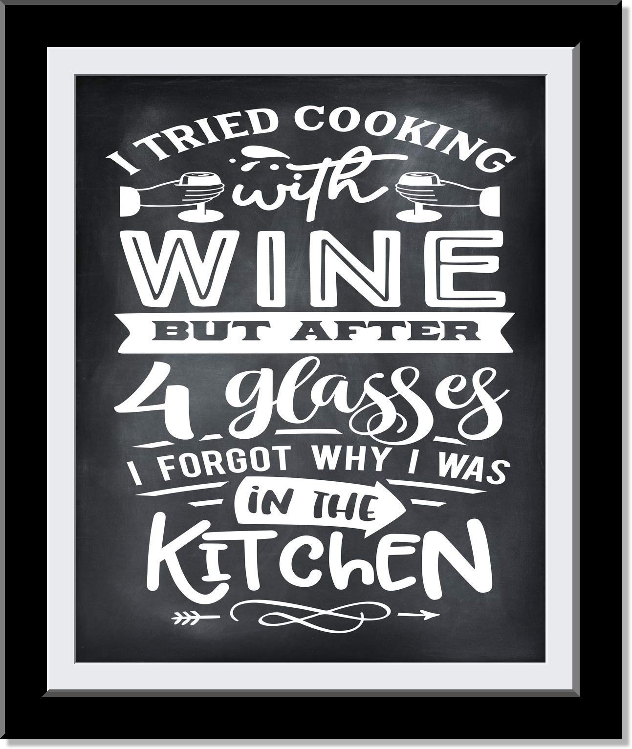 Funny Kitchen Sign - 'I Tried Cooking with Wine' Cute Typography Wall Art | 8x10 Unframed Print | Perfect for Home Decor, Housewarming Gift & Wine Lover's Kitchen