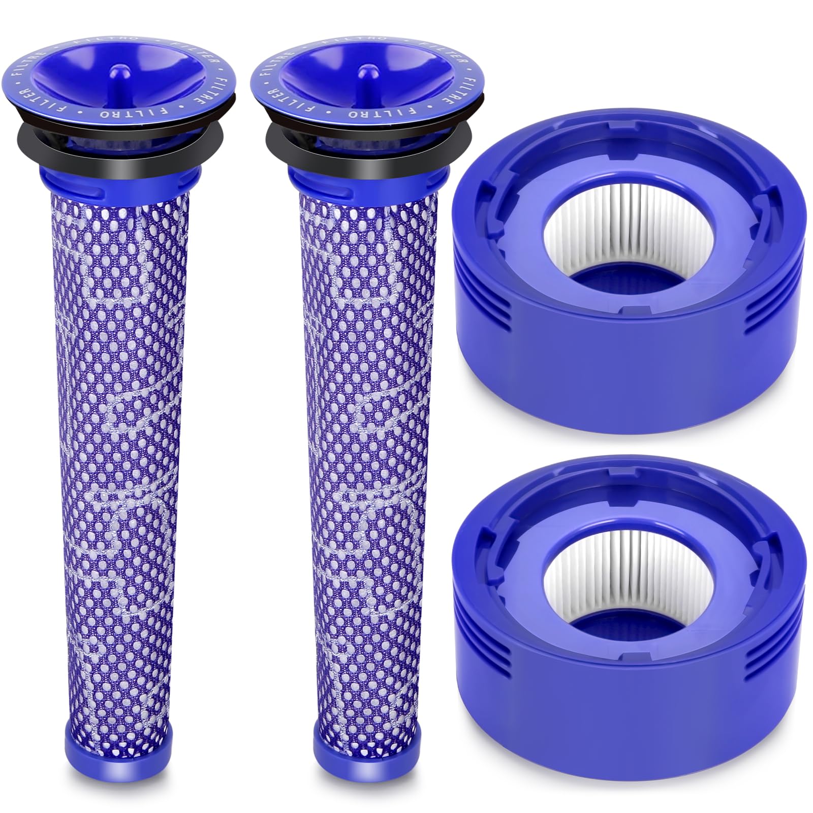 Dyson V7 V8 Animal V8 Absolute SV10 Cordless Vacuum Cleaner Replacement Filter Kit - 2 Post Filters & 2 Pre Filters (Replaces Part #965661-01 & 967478-01) | Compatible with Pet Hair, Allergies & Deep Cleaning