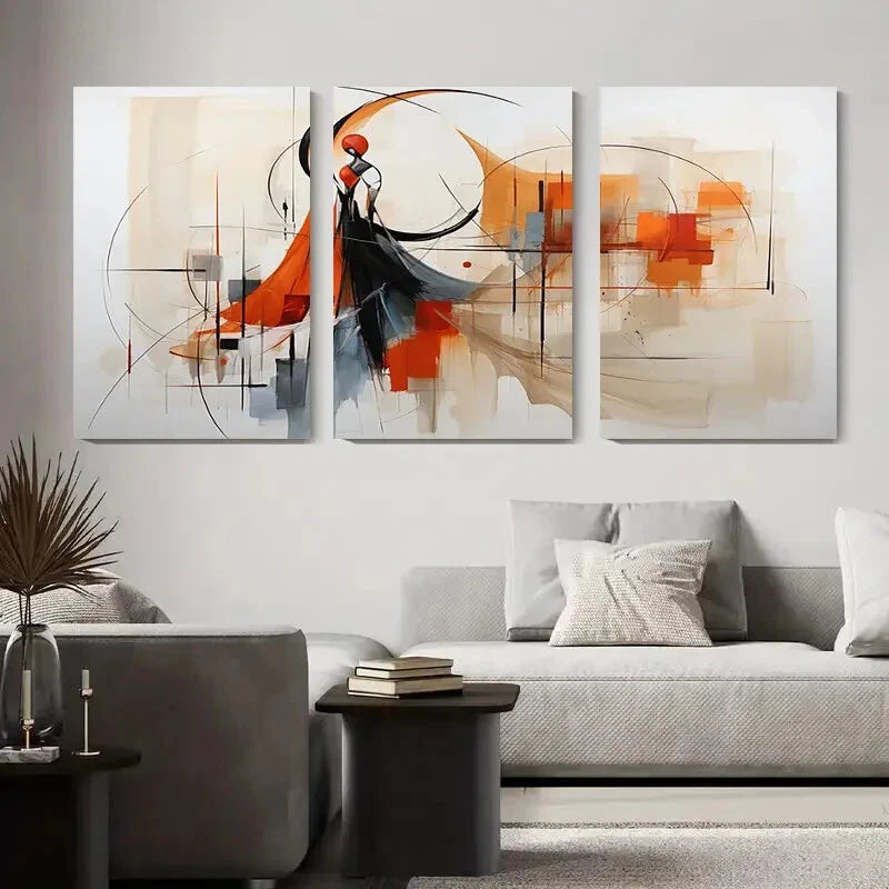 3-Piece Abstract Dance Geometric Metal Wall Art Prints - Bold Modern Decor for Living Room, Bedroom & Office - Ready to Hang