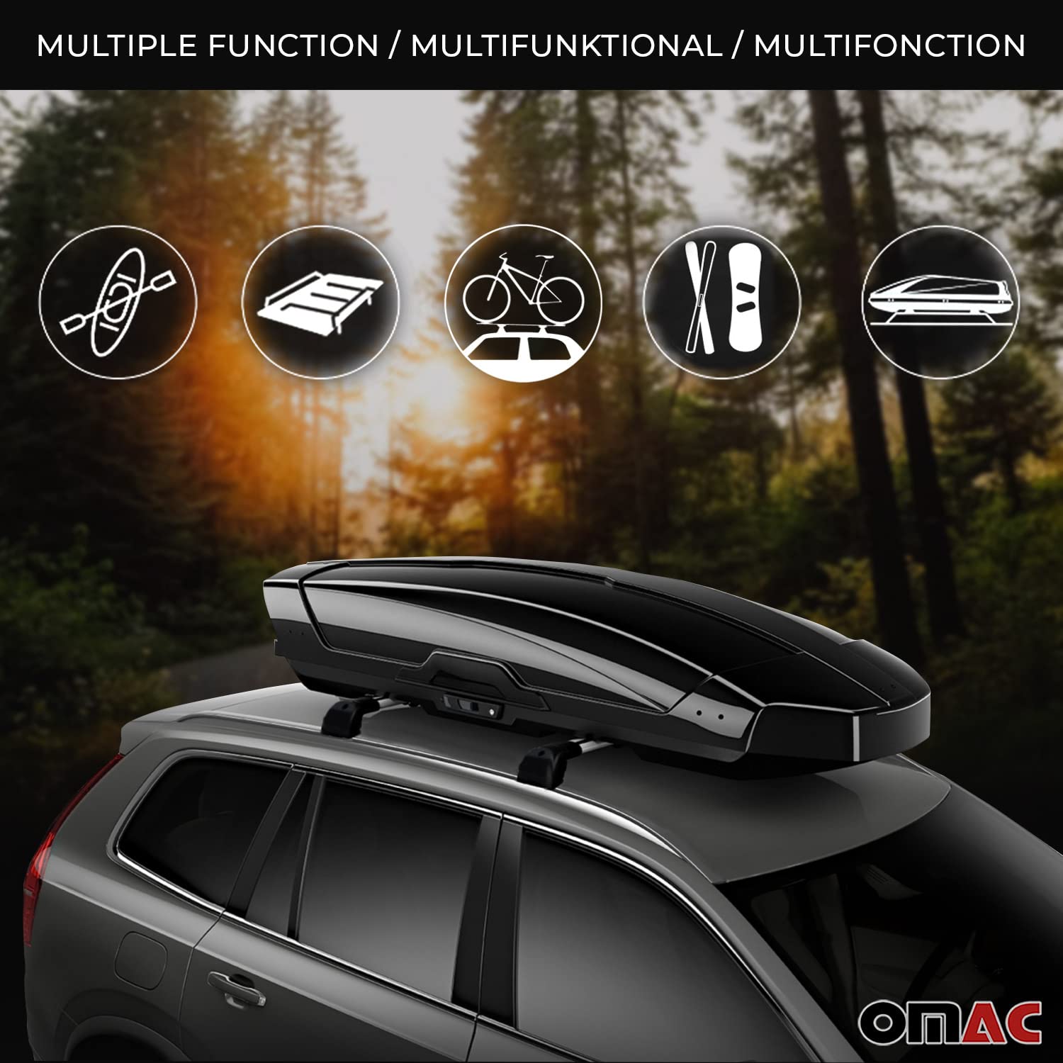OMAC Black Roof Rack Cross Bars for Mazda 3 Sedan (2010-2013) - 2-Piece Anti-Theft Cargo Carrier System for Kayak, Canoe, Surfboard, Ski, Snowboard & Camping Gear - Perfect for Road Trips, Outdoor Adventures & Travel Accessories