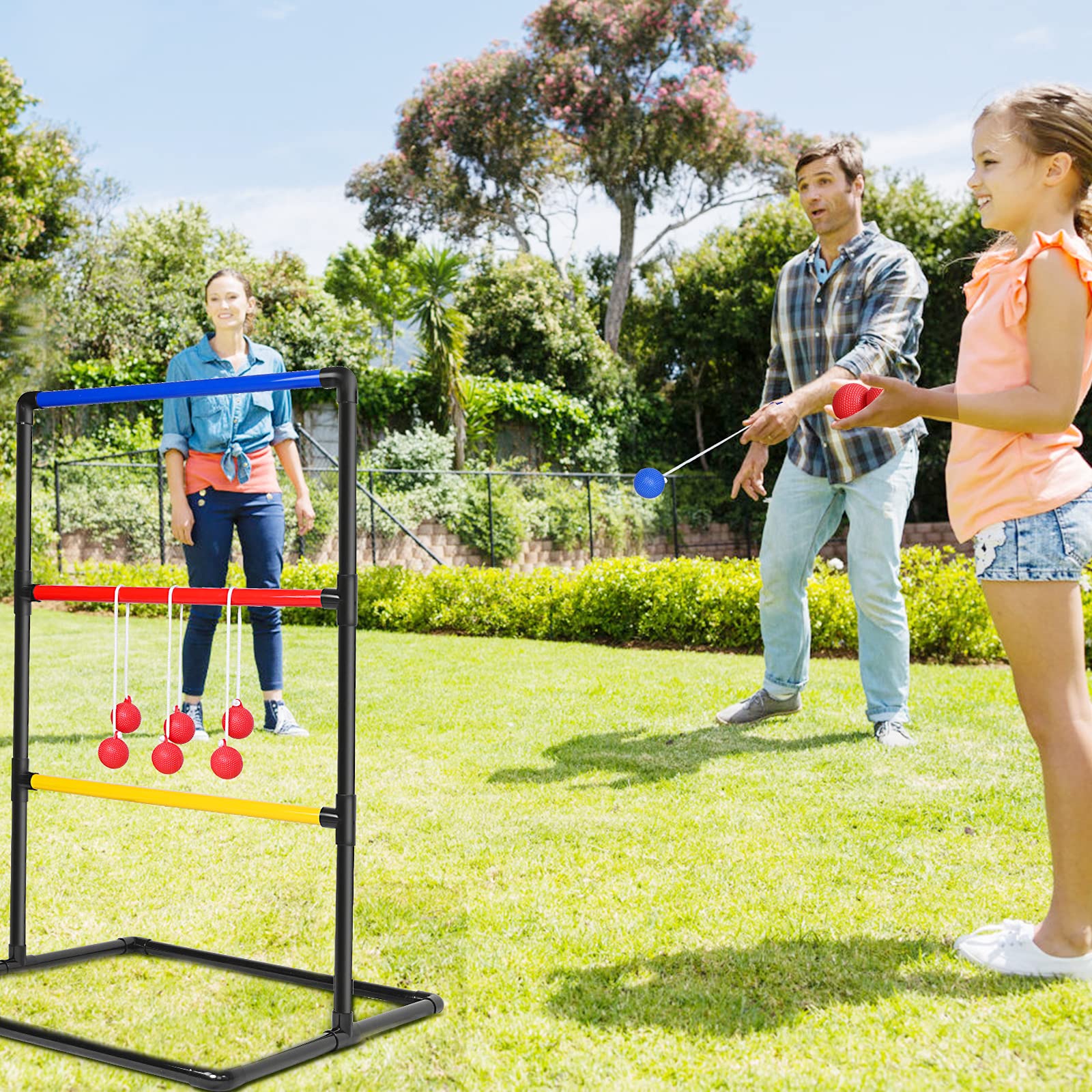 Premium Ladder Toss Outdoor Game Set - 6 Weighted Bolos, Carrying Case & Sand-Weighted PVC Pipes for Backyard, Beach, Tailgating & Family Fun - Perfect for Adults & Kids - Indoor/Outdoor Ladder Ball Game