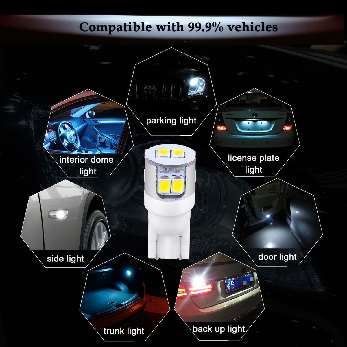 12V LED Bulbs W5W 2825 - 194 168 Interior Map Dome Trunk Courtesy Lights - Energy Efficient Car Interior Lighting for Dashboard, Door, Glove Box & Trunk