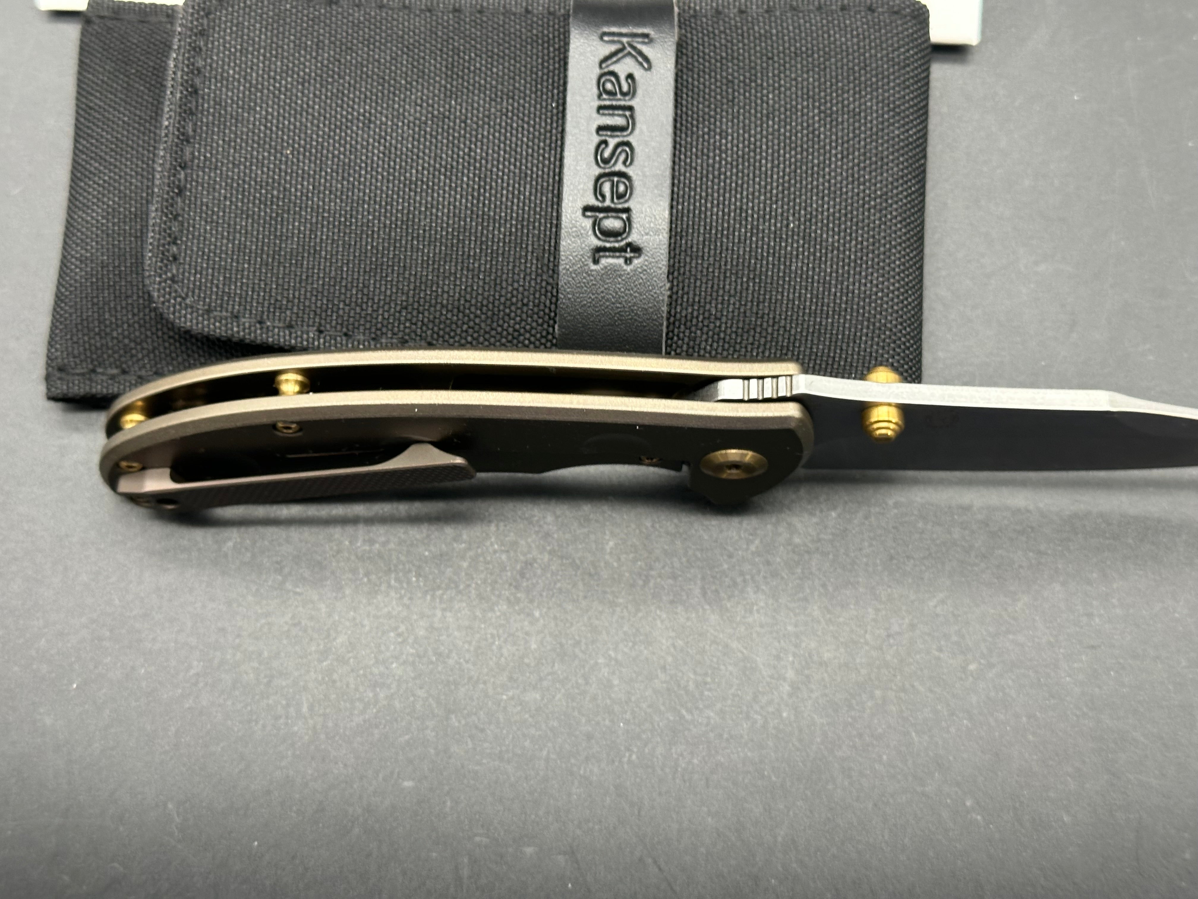 KANSEPT REI Thumb Stub Flipper Knife - Orange Peel Bronze Anodized Titanium Blade - EDC Pocket Knife for Outdoor, Camping & Everyday Carry