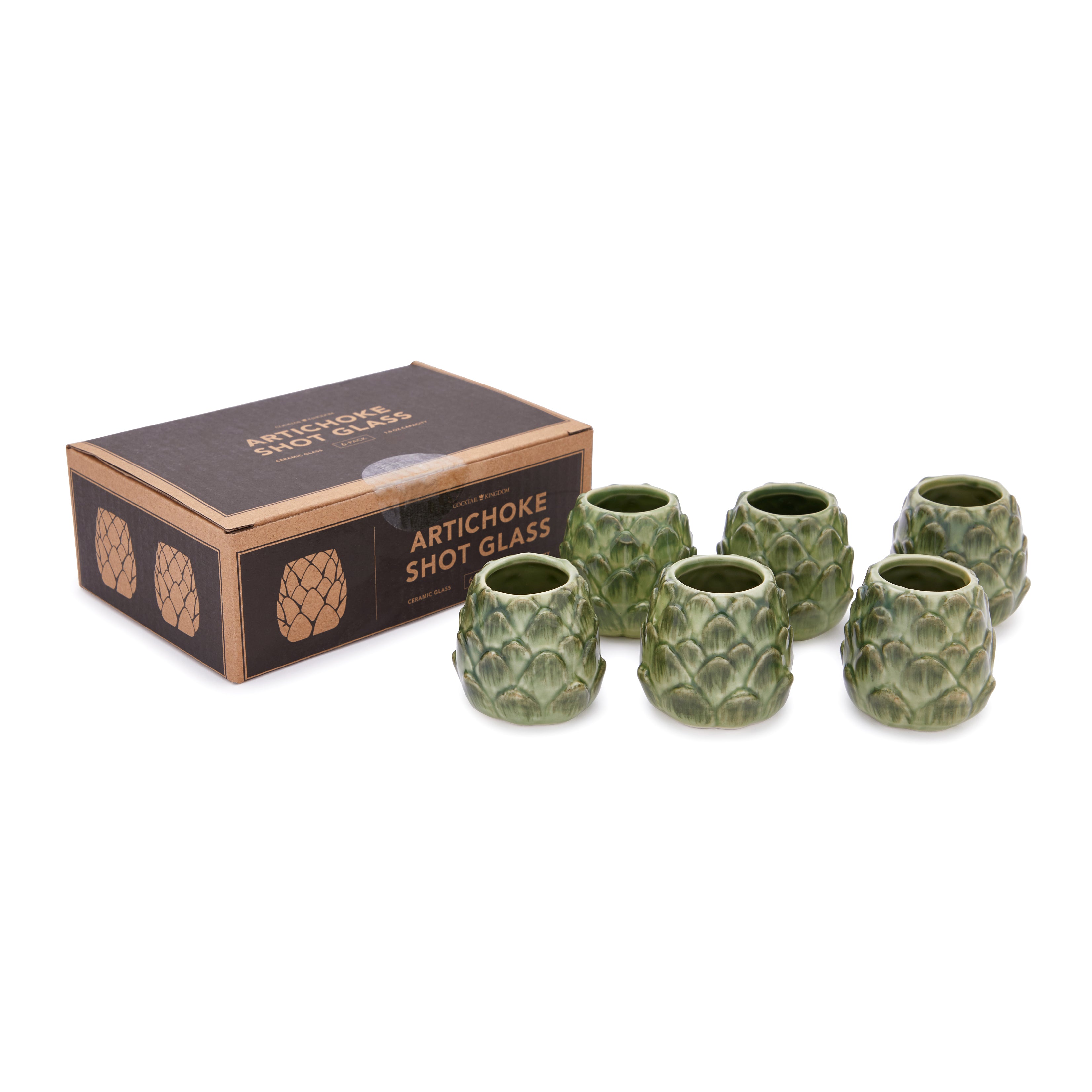 Artichoke Shot Glass Set - Glazed Ceramic 1.5oz (44ml) - 6 Pack for Cocktails, Parties & Home Bar Decor