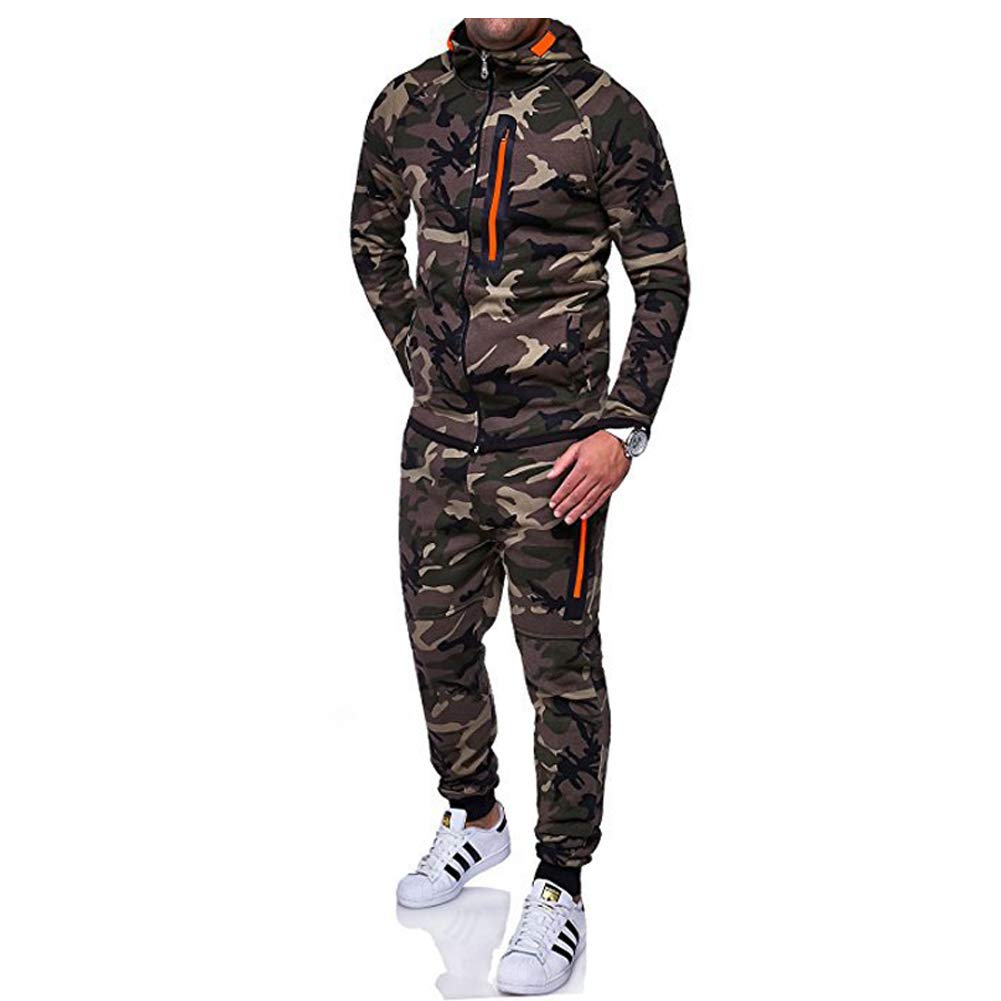 Morbuy Men's Camouflage Tracksuit Set - Zipper Hoodie Jacket & Pants for Gym, Bodybuilding Training | Casual Spring & Autumn Workout Outfit for Running, Jogging, Fitness
