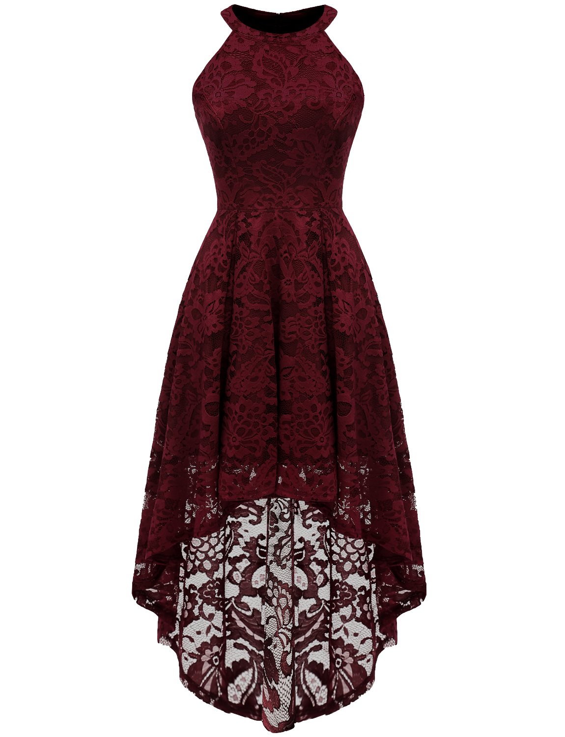 Elegant Women's Halter Floral Lace Cocktail Party Dress - Hi-Low Bridesmaid Dress for Wedding, Prom & Special Occasions