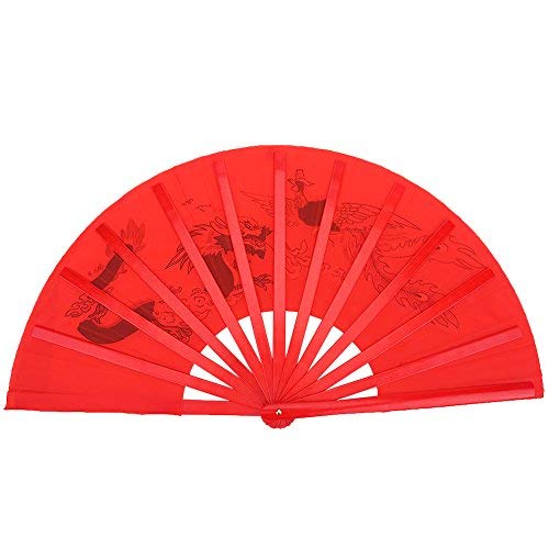 Chinese Kung Fu Tai Chi Fan - Red Dragon & Phoenix Bamboo Folding Hand Fan for Martial Arts, Dance, and Tai Chi Practice | Traditional Performance Fan for Kung Fu Training, Cultural Shows & Stage Performances