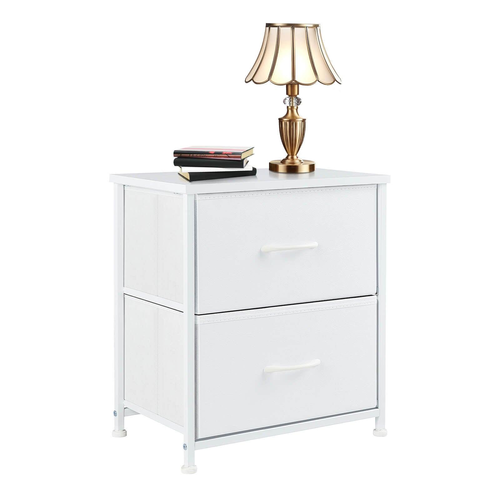 Modern White Dresser with Metal Frame & Wood Top - 2 Drawer Chest for Bedroom, Living Room, or Office Storage | Space-Saving Organizer for Clothes, Linens & Home Essentials
