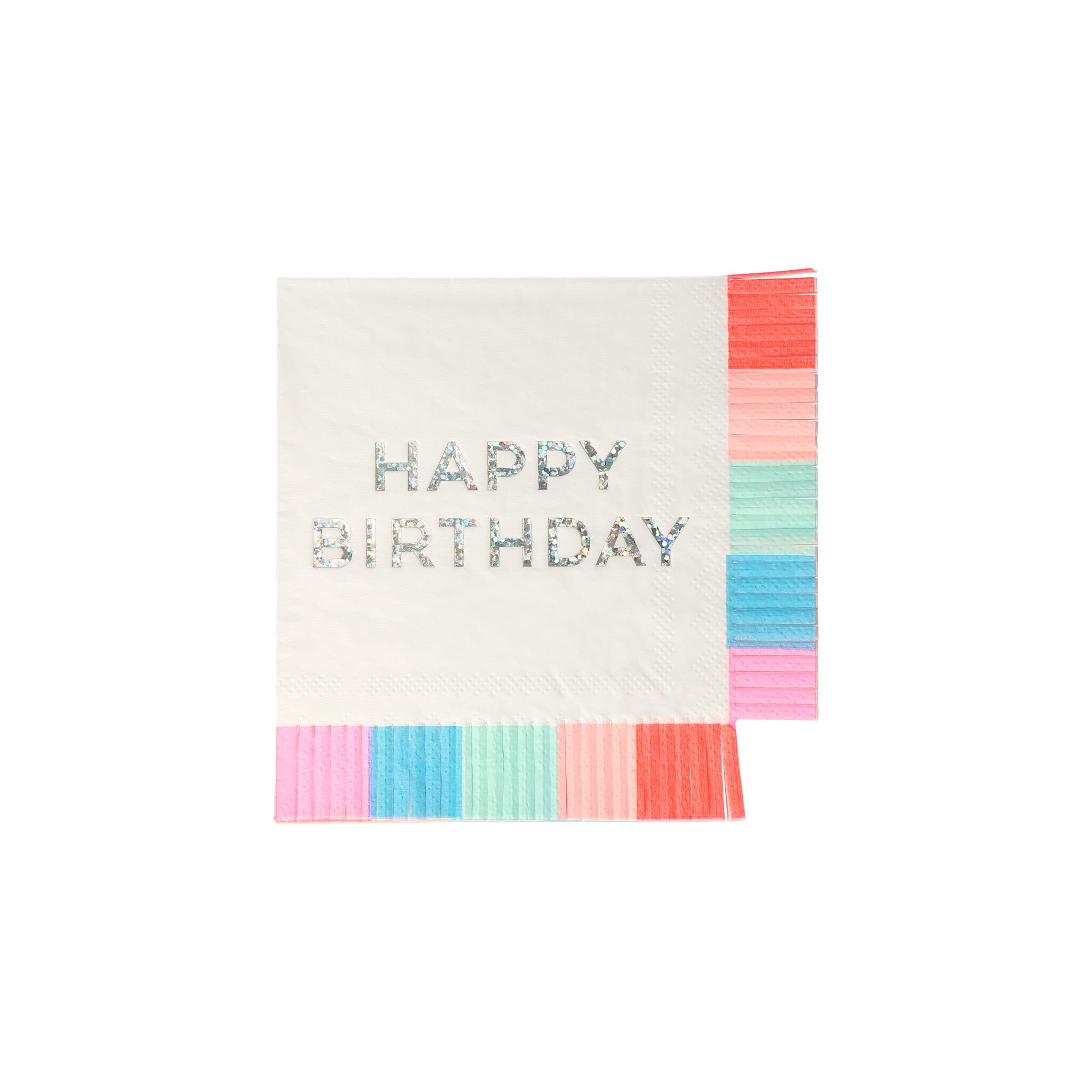 Meri Meri Birthday Fringe Small Napkins - Colorful Party Table Decor for Kids Birthday, Baby Shower & Celebration (Set of 20)