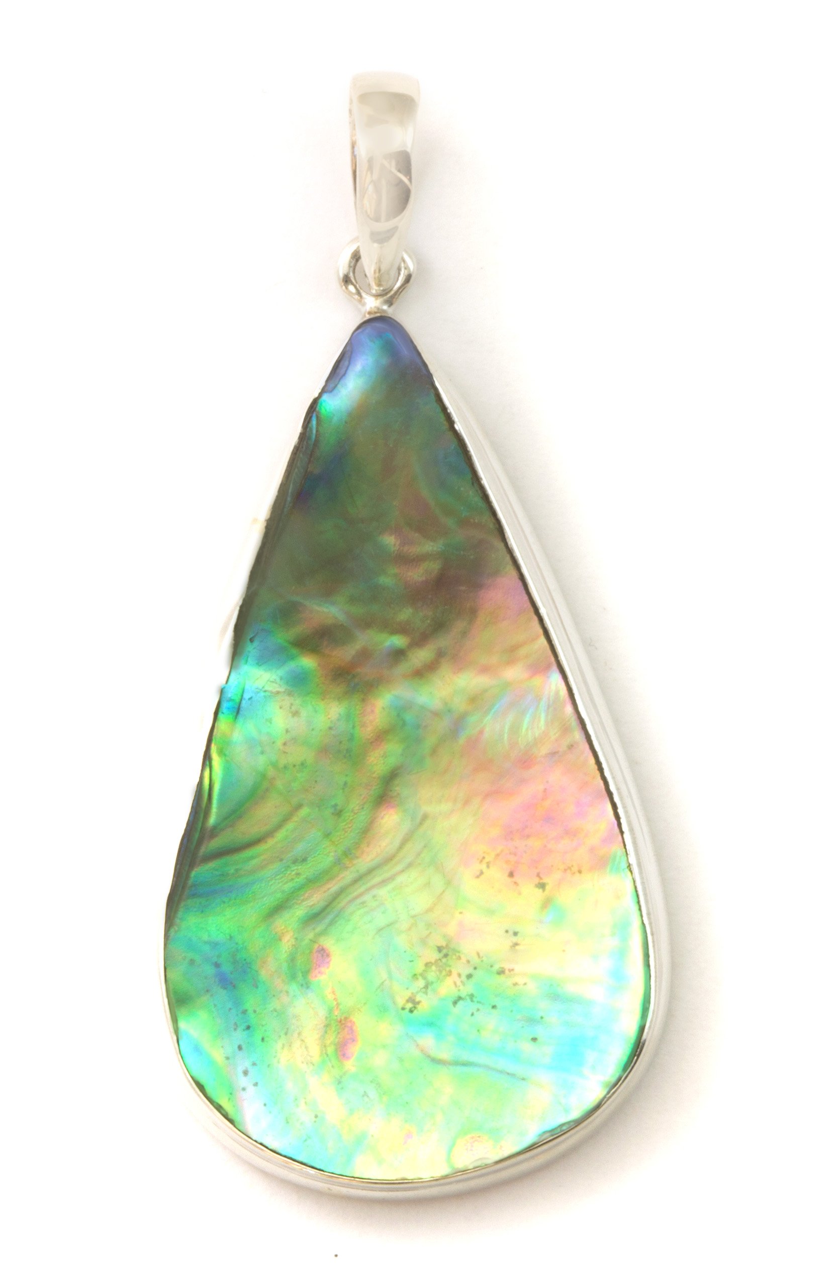 Elegant Sterling Silver Mother of Pearl Pendant Necklace - Rainbow Abalone Shell Teardrop Jewelry for Women | Perfect for Weddings, Parties & Gifts