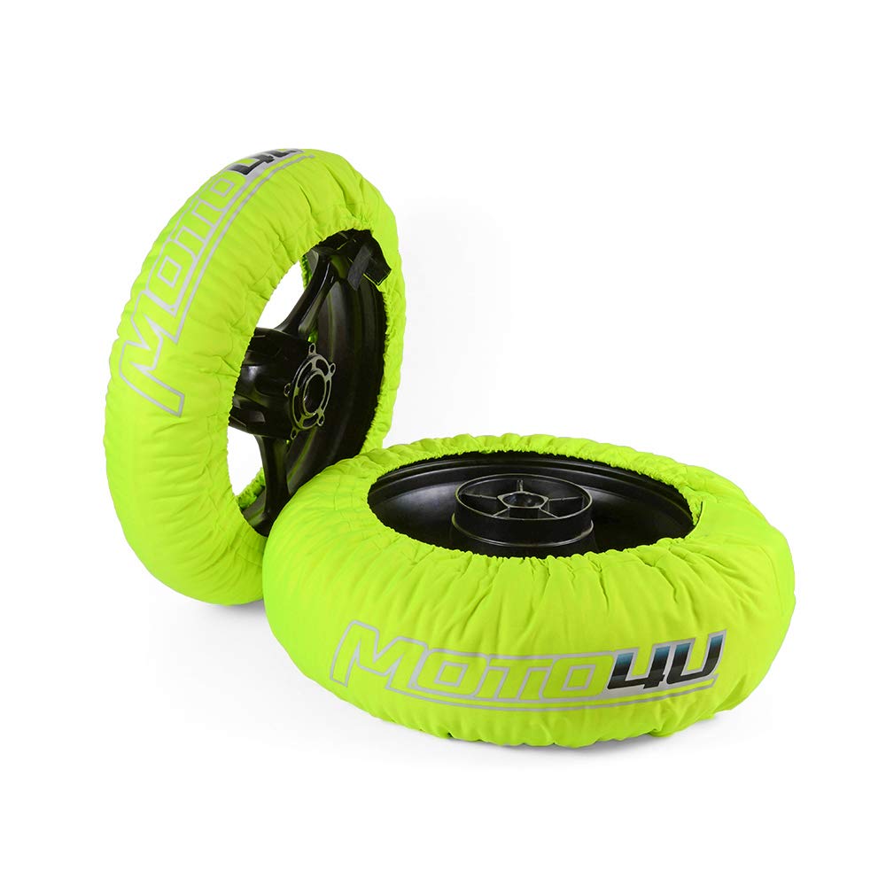 MOTO4U Racing Motorcycle Tire Warmers Set - Front 120 & Rear 180/190/200 with 110V US Plug - Green Digital Display - Superbike Tire Heater Covers for Track Racing, Winter Riding & Performance Enhancement